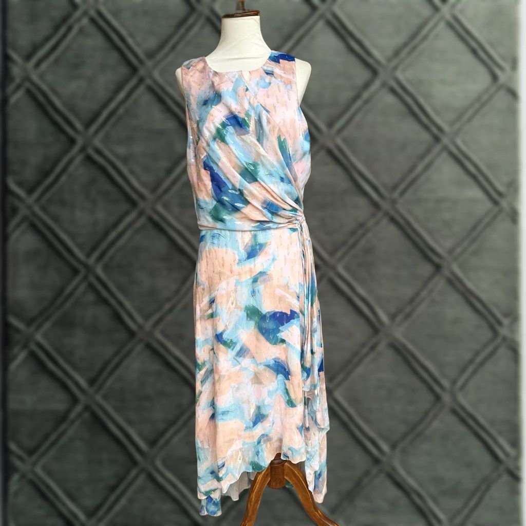 Vintage Shoshanna Blue Macie Brushstroke-Print Hi-Low Gown Dress Size 12 Womens Maxi Plateau? Size XL / US 12-14 / IT 48-50 - 1 Thumbnail