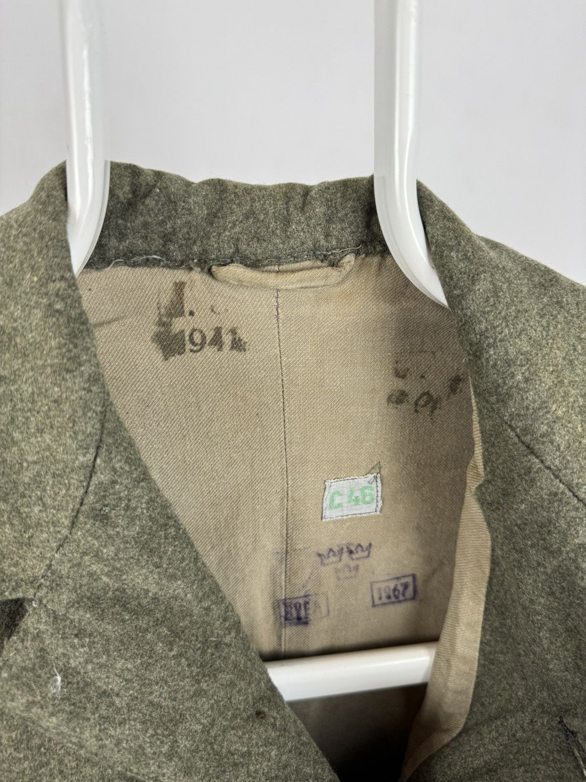 Vintage WWII Era Swedish Army Wool Jacket M39/M58 Three Crowns C48 Size US L / EU 52-54 / 3 - 3 Thumbnail