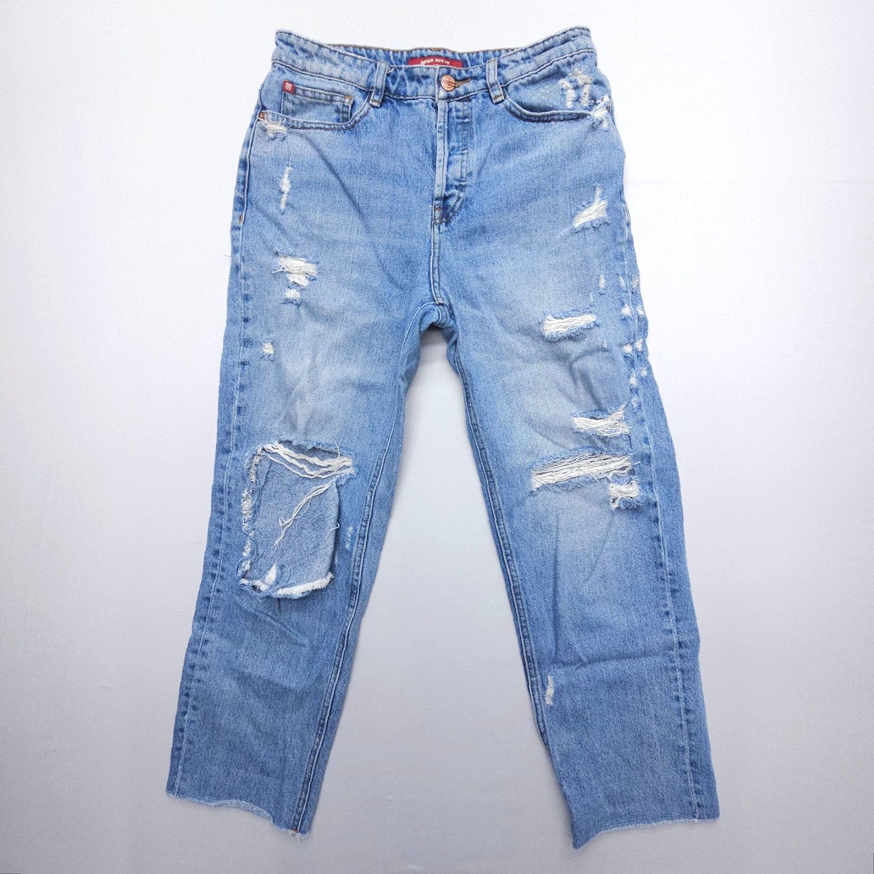 Miss Sixty Y2K Miss Sixty Everyday Jeans Denim Blue Distressed Cropped Slim 29 Women 5-Pocket Straight Rise Mid Inseam 25 Size 29" - 2 Thumbnail