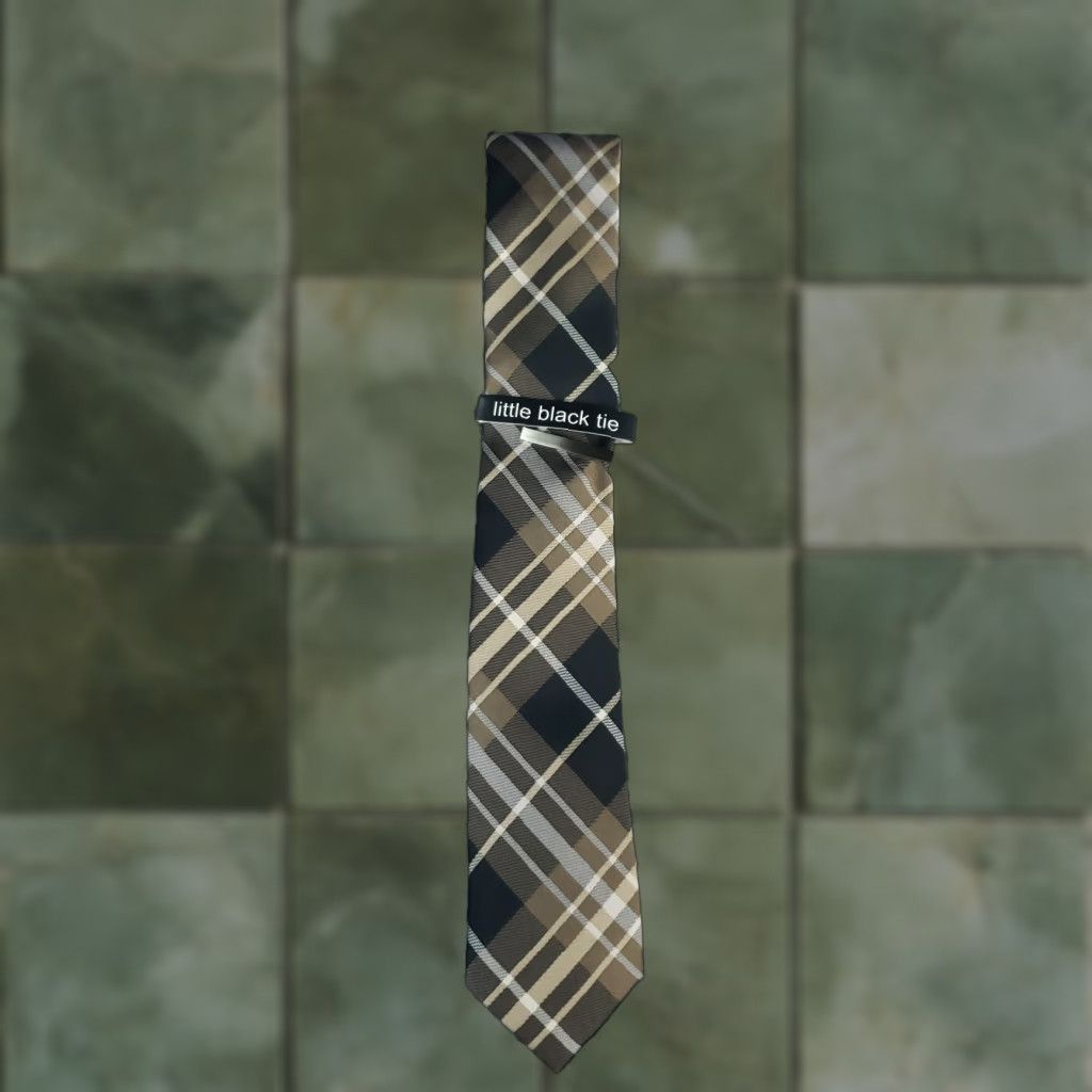 Vintage Little Black Tie Dress Tie Brown Plaid 58 x 2.5 Skinny Slim Wedding New Black Brown Plaid Tie Vintage No Size ONE SIZE - 1 Thumbnail