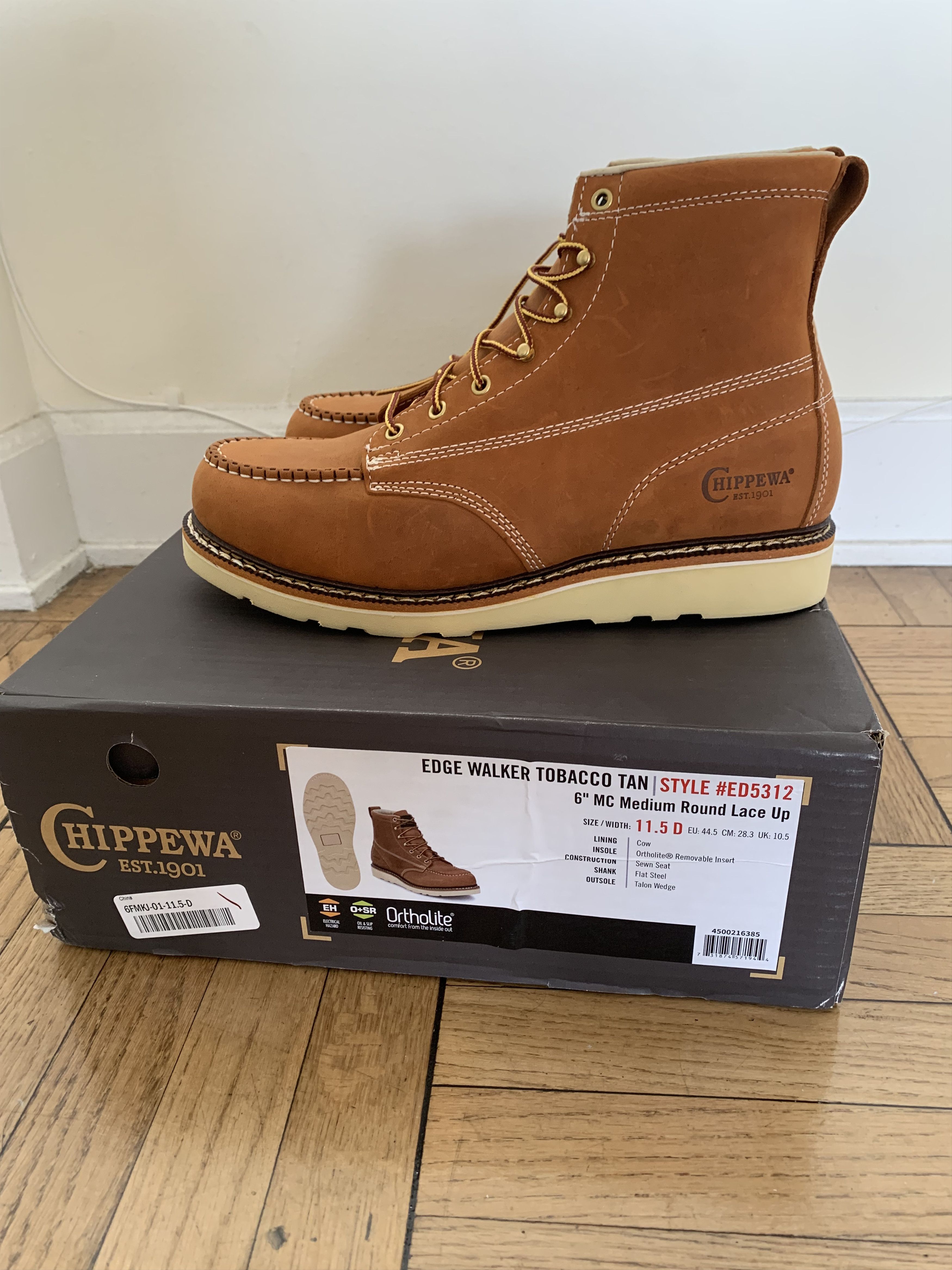 Chippewa Men's Edge Walker Moc-Toe Leather Boots Size 11.5 D