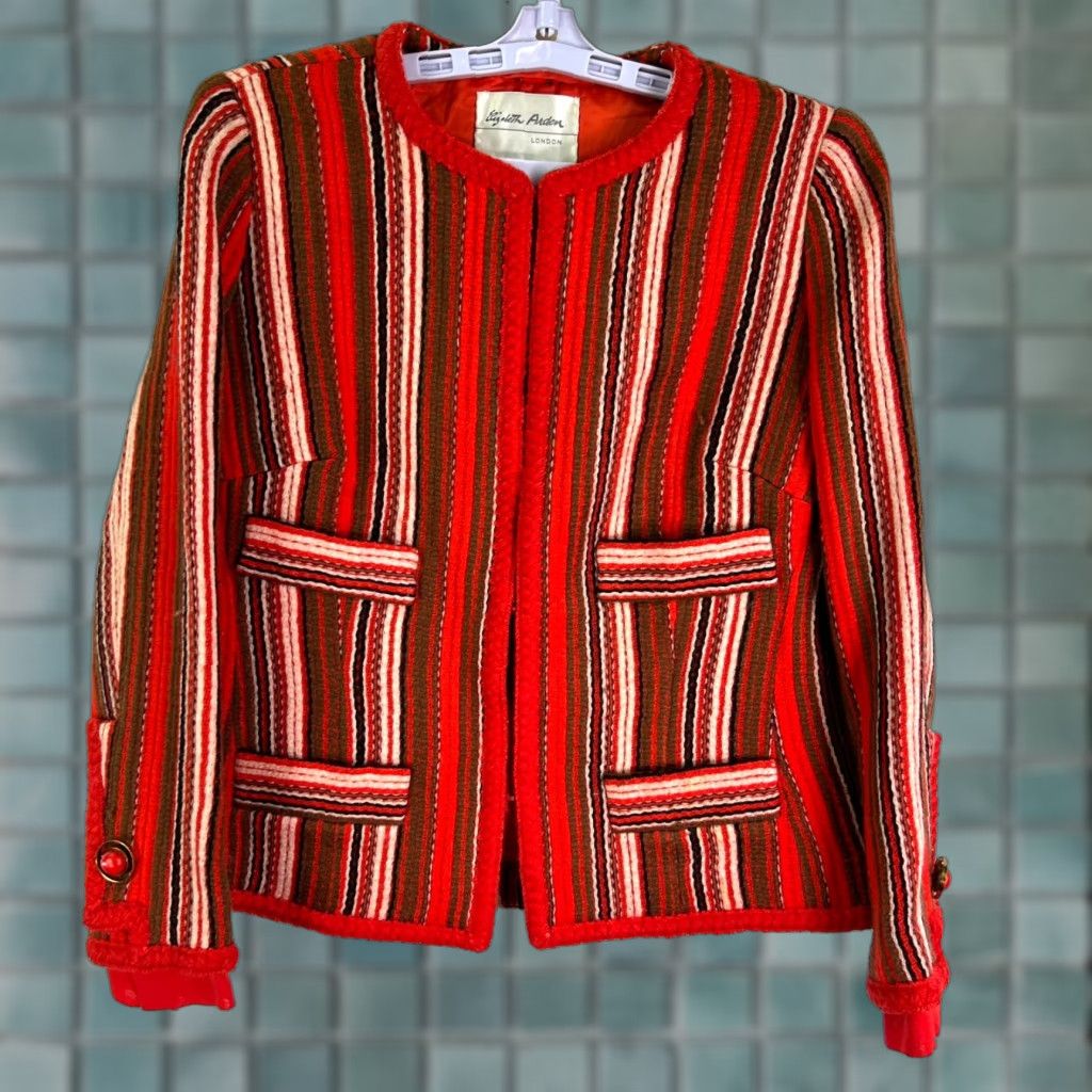 Vintage VINTAGE Elizabeth Arden London Stripped Tweed Jacket Womens SZ 16 Orange Size XXL / US 16-18 / IT 52-54 - 1 Thumbnail
