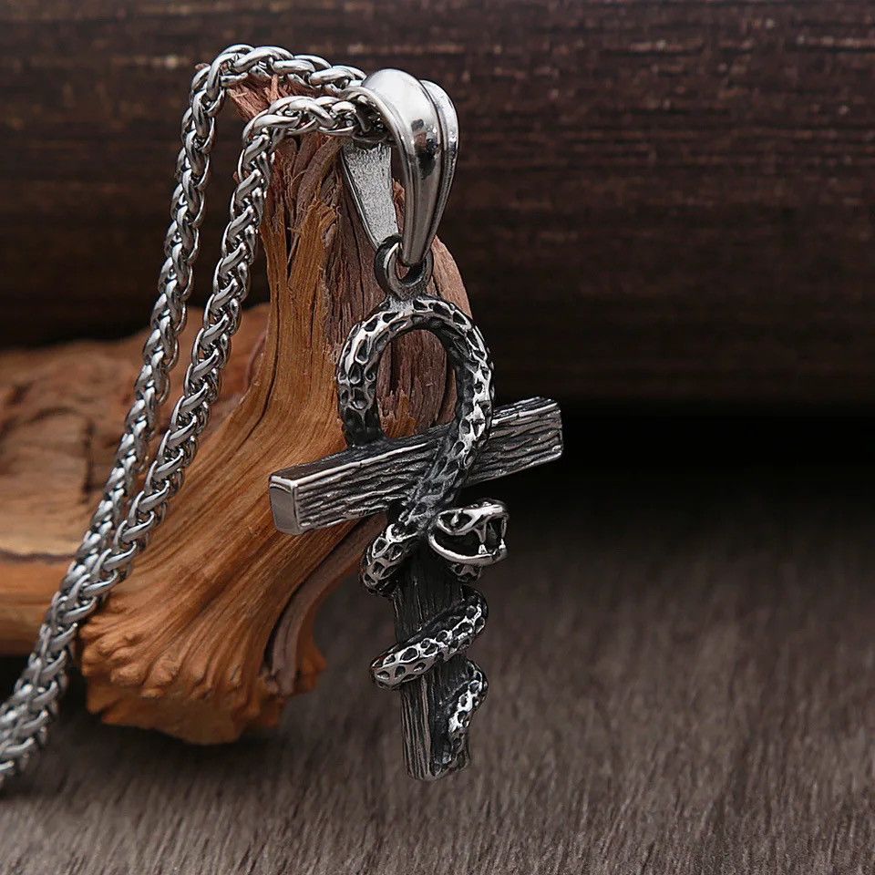 Jewelry Egyptian Cross Snake Pendant Necklace Size ONE SIZE - 2 Thumbnail