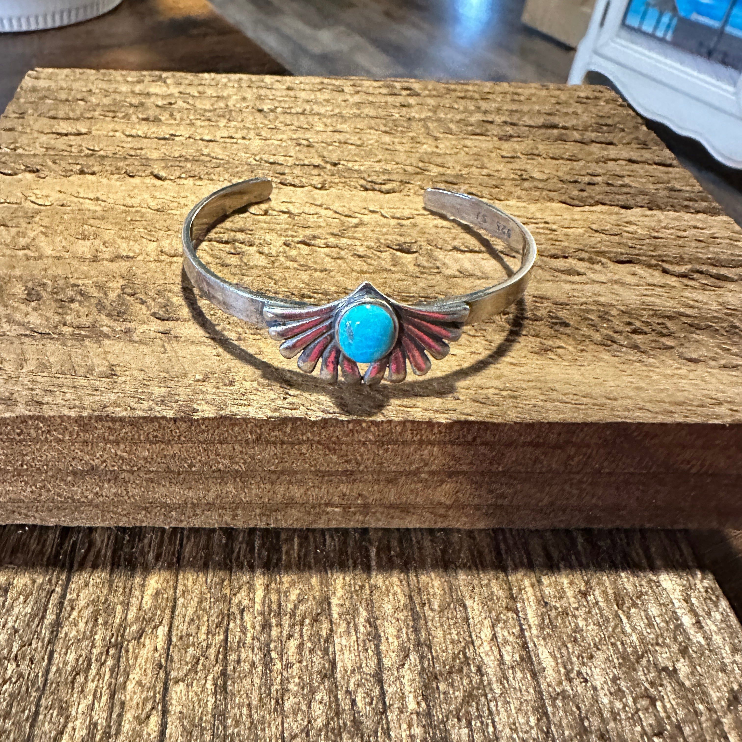 Other Turquoise Blessing Cuff Bracelet - Authentic Sterling Silver Size ONE SIZE - 2 Thumbnail
