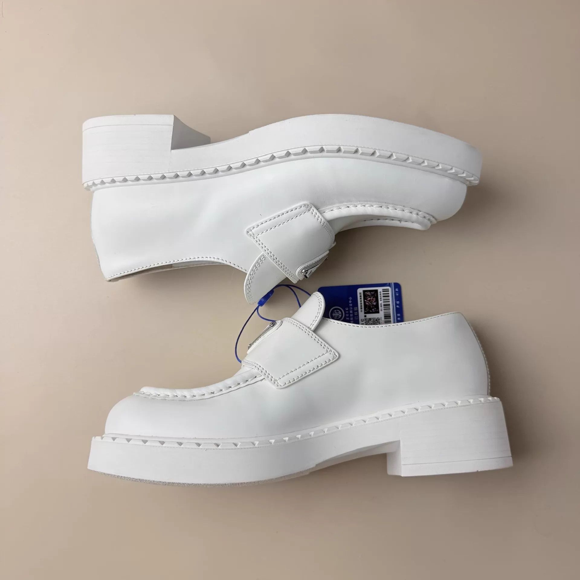 Prada Prada White Triangle Logo Leather Loafers 35 Worn Once Size US 4.5 / IT 34.5 - 5 Thumbnail