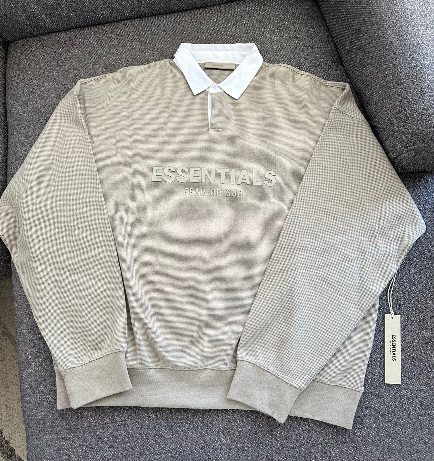 FOG Fear of God Essentials Waffle Henley Rugby in Seal | Grailed