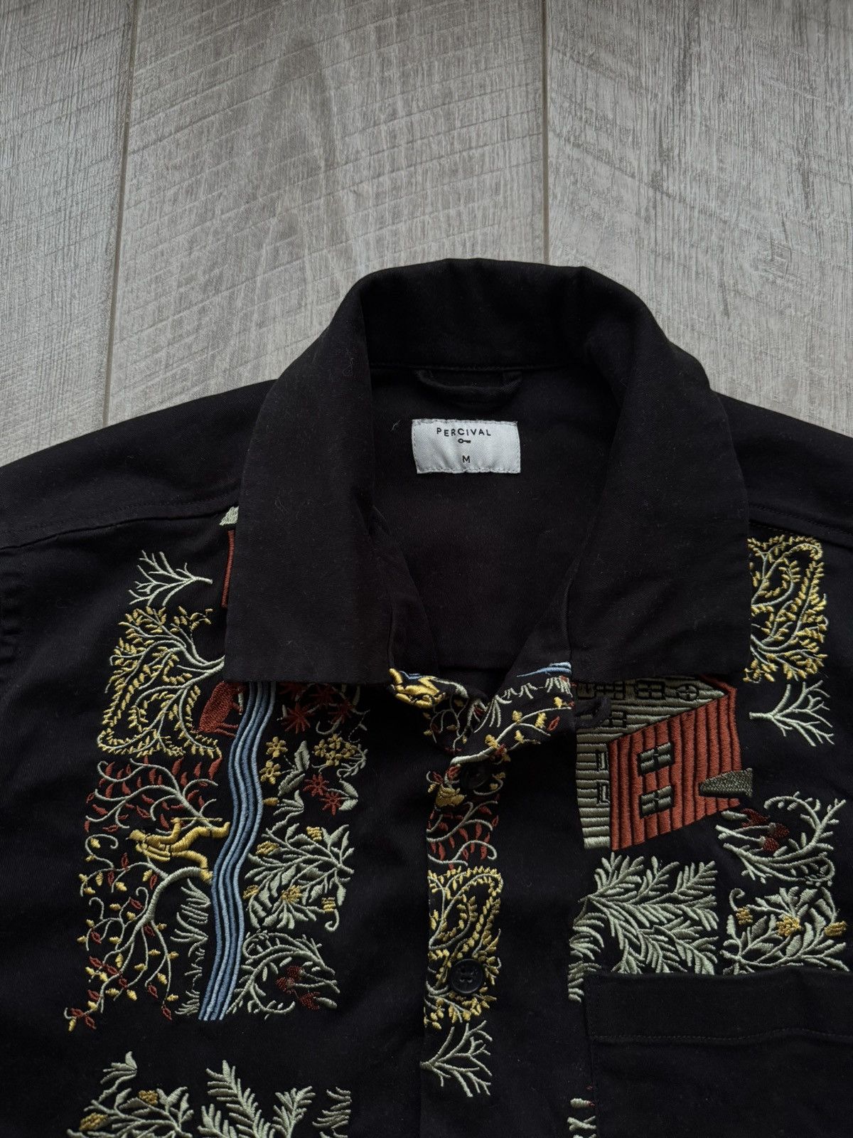 Percival Embroidered Black Heavy Cotton Folk Scenic Shirt