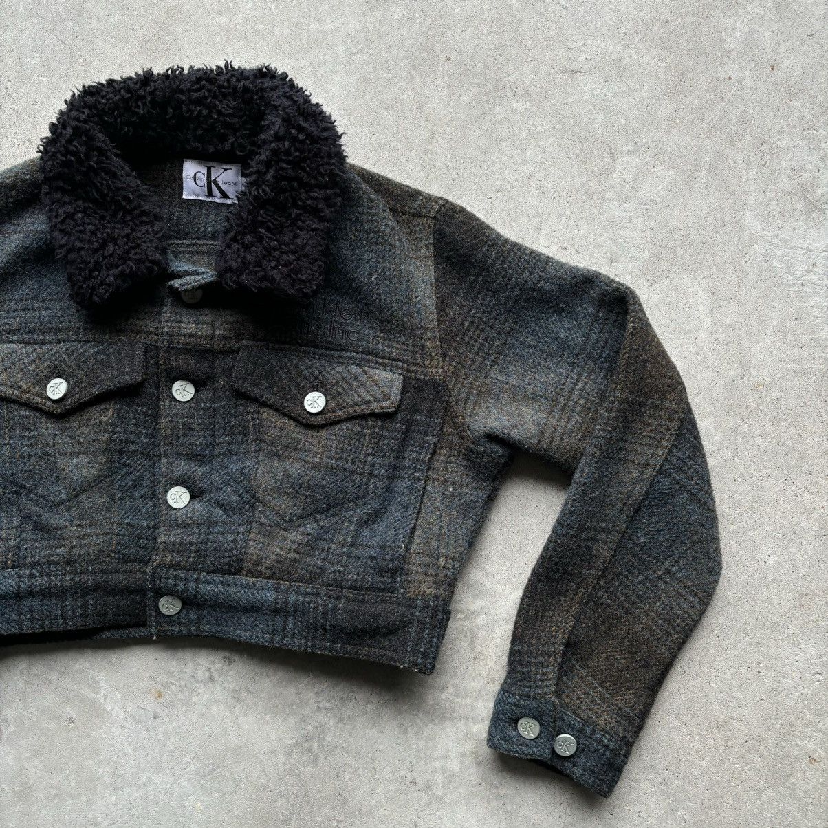 Calvin Klein × Vintage vintage 90s CALVIN KLEIN JEANS Plaid Wool Cropped jacket Size S / US 4 / IT 40 - 2 Thumbnail
