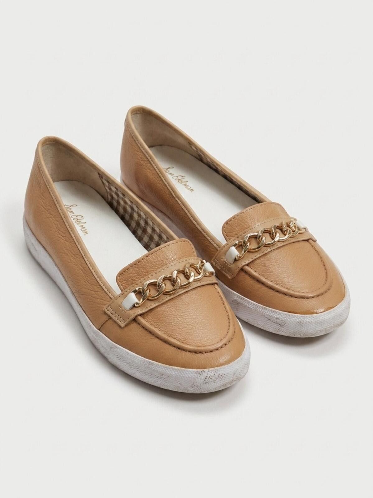 Other Liz Claiborne Tan Chain-Trim Slip-On Loafers Size US 8.5 / IT 38.5 - 1 Thumbnail