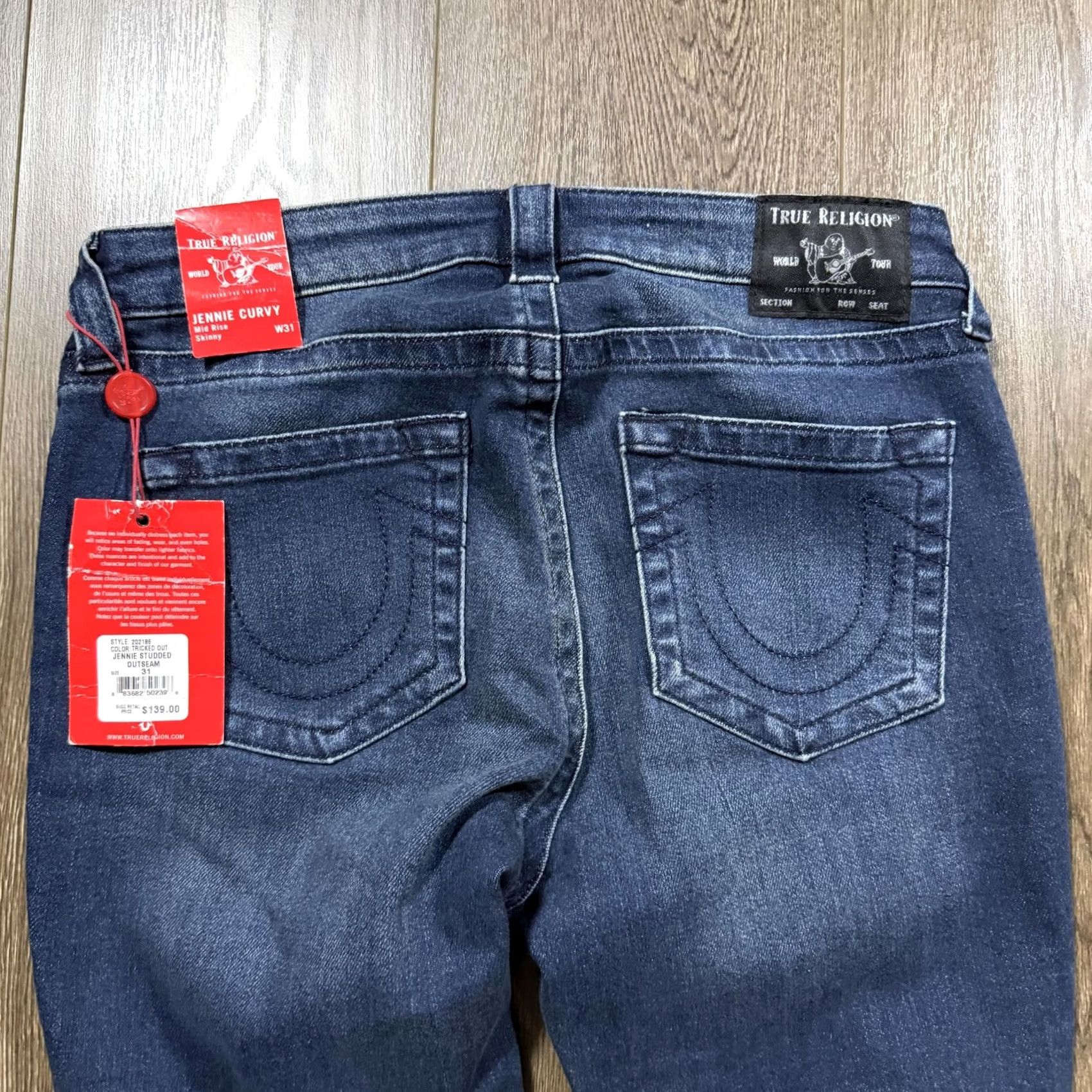 True Religion True Religion Jeans Womens 31 Rinse Wash Denim Skinny Studded Outseam Size 24" / US 00 / IT 34 - 3 Thumbnail