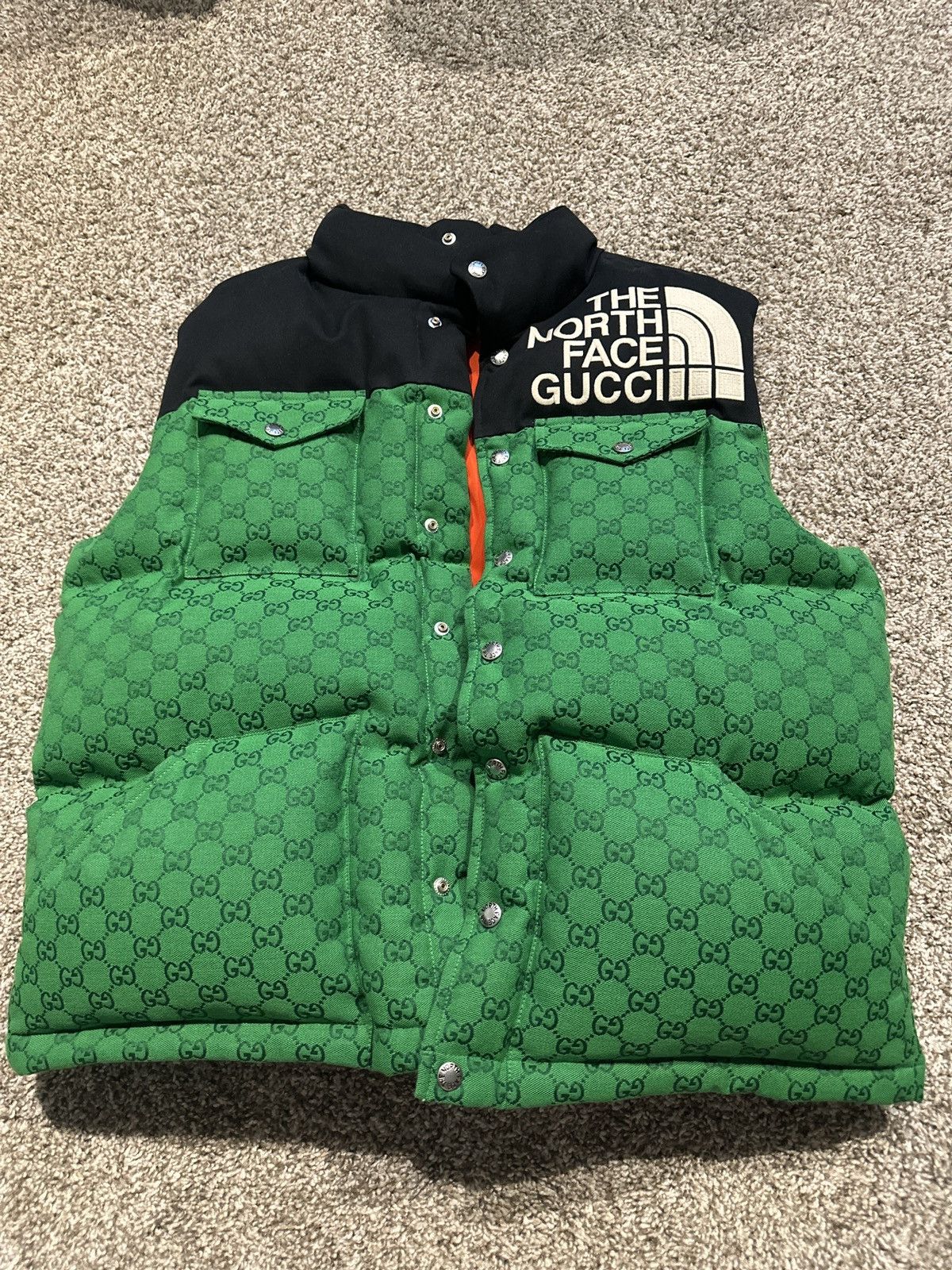 image of Gucci x The North Face Padded Vest in Green, Men's (Size Small)