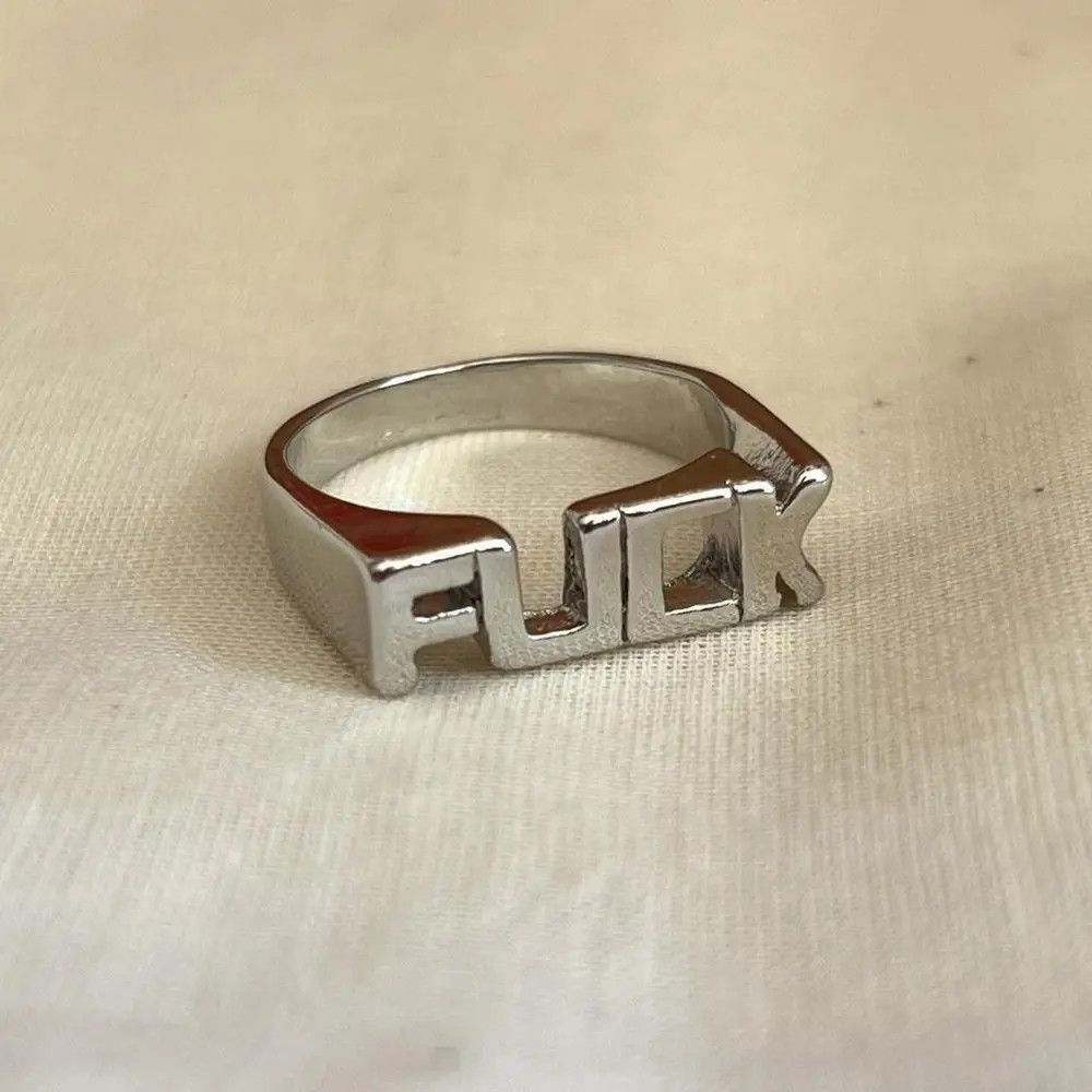 Jewelry silver fuck text stainless steel ring Size ONE SIZE - 1 Thumbnail