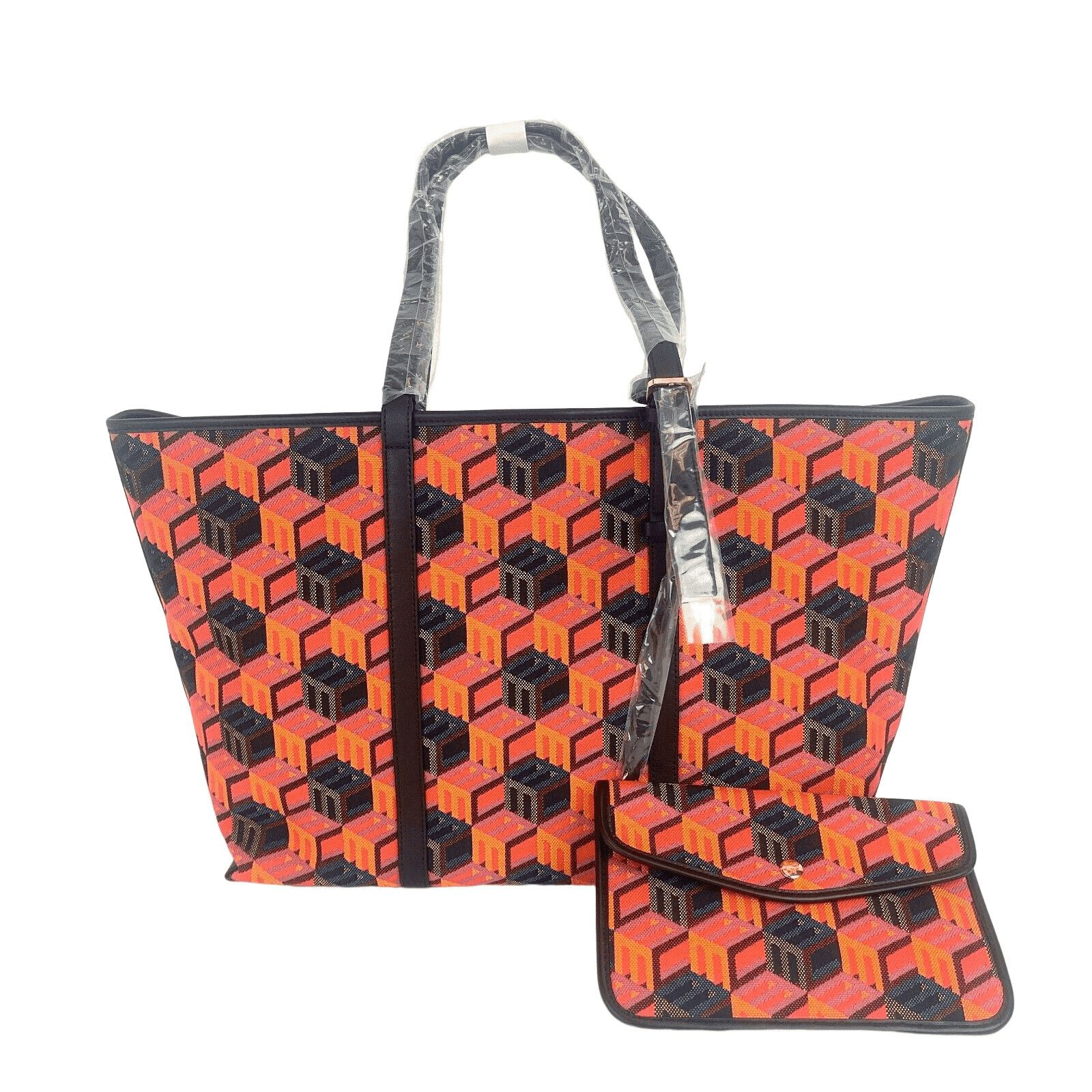 MCM WOmen's Orange/Red Cubic Logo Jacquard Medium Tote Leather Size ONE SIZE - 1 Thumbnail