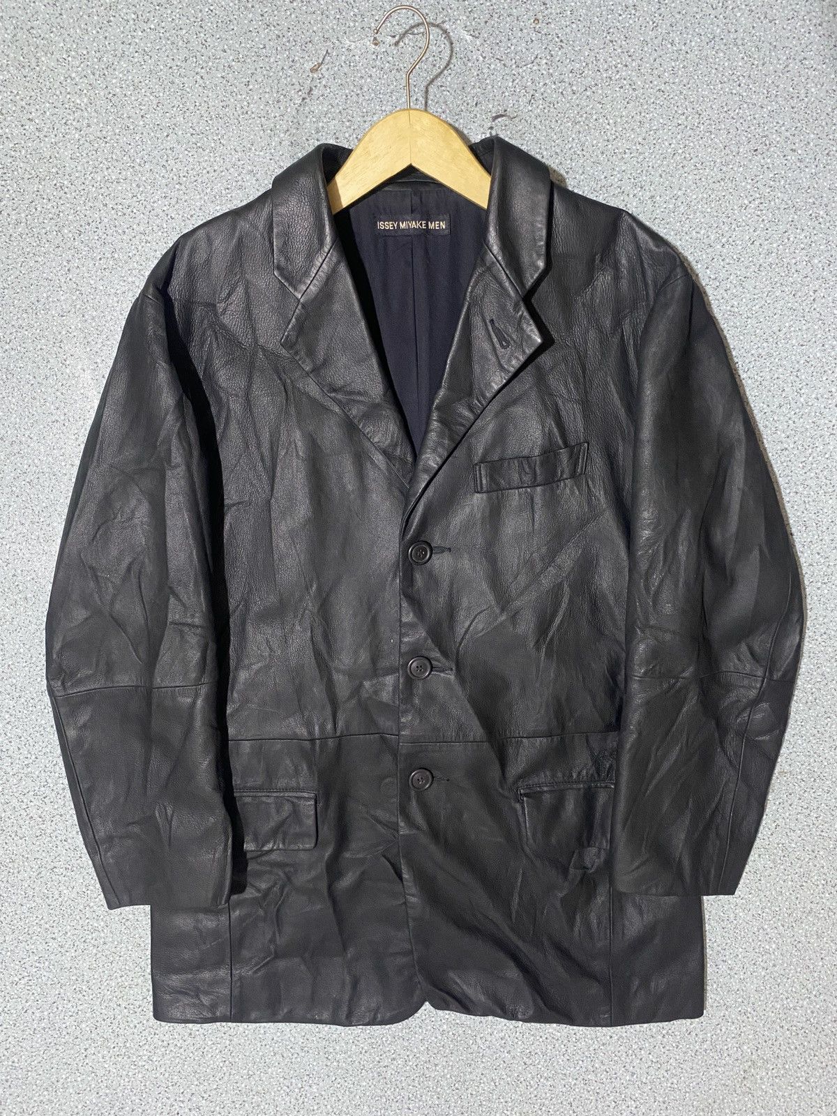 Vintage Issey Miyake Men Leather Biker Jacket Black Size
