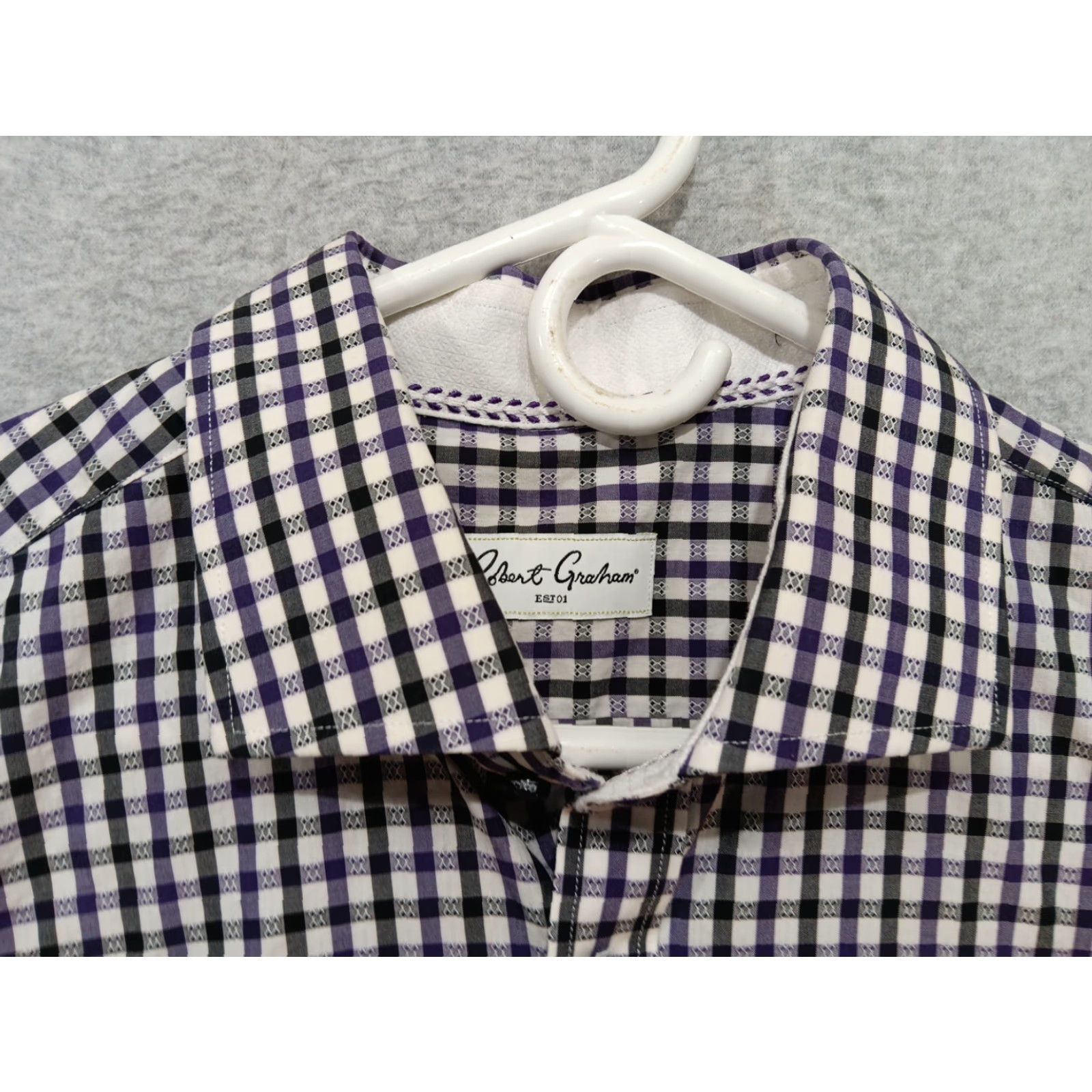 Robert Graham Robert Graham Shirt Mens 44 Purple Black Plaid Long Sleeve Flip Cuff Button-Up Casual Party/Cocktail Travel Size US XXL / EU 58 / 5 - 3 Thumbnail