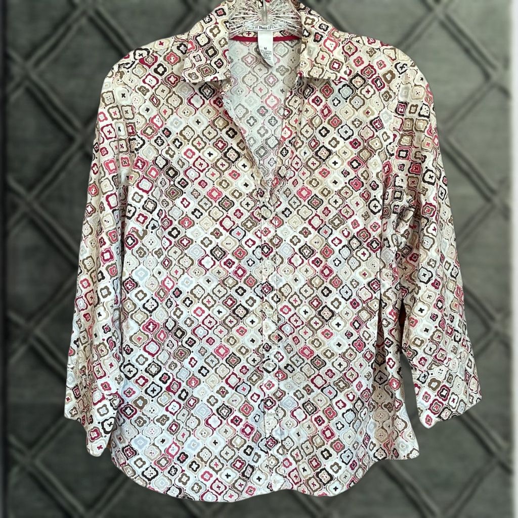Vintage G.H. Bass & Co. Blouse Shirt Pink 3/4 Sleeve Cotton Check Button Up M Womens Size M / US 6-8 / IT 42-44 - 1 Thumbnail