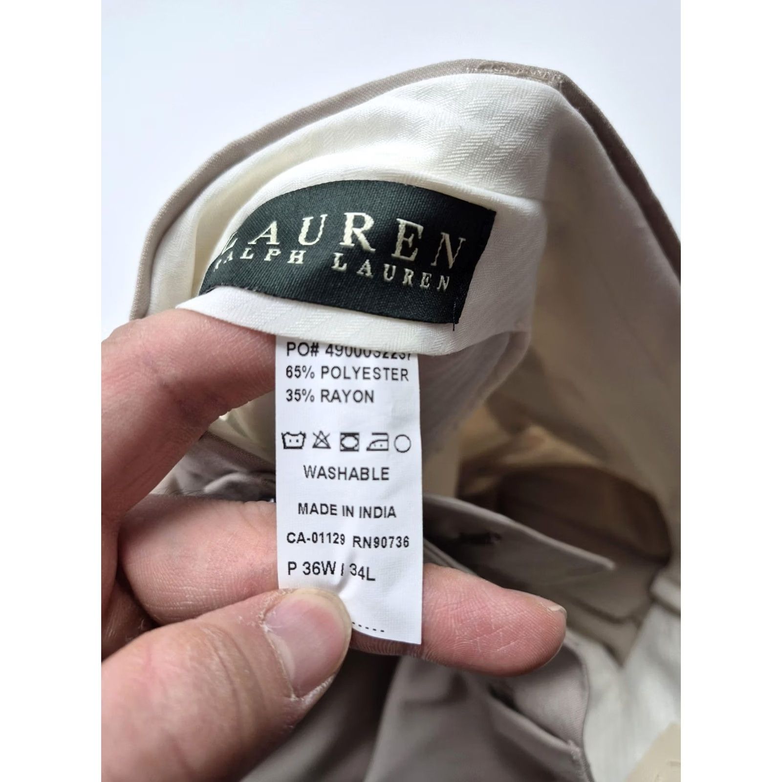 Ralph Lauren Lauren Ralph Lauren Dress Pants Mens 36x34 Beige Flat Front NWT Polyester Rayon Slant Pockets Size US 36 / EU 52 - 5 Thumbnail