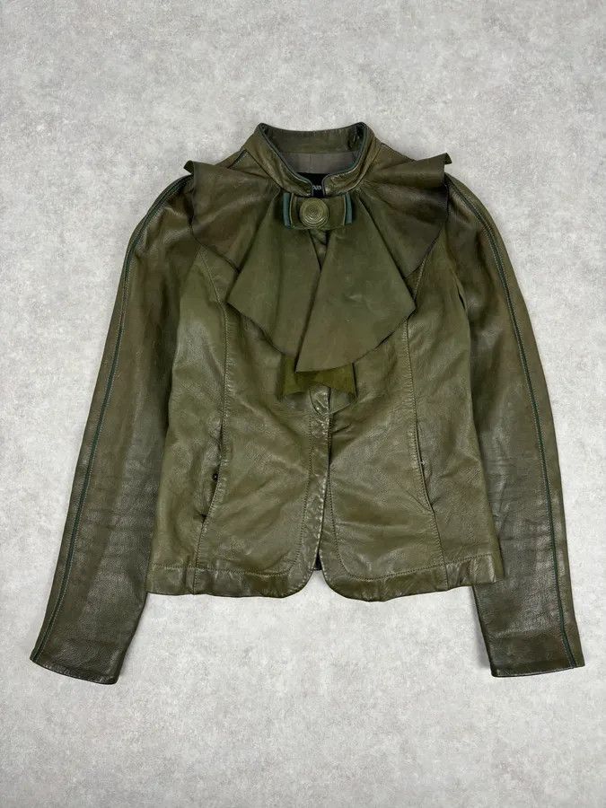 Emporio Armani AW2009 Emporio Armani Green Lamb Skin Ruffle Collar Jacket Size M / US 6-8 / IT 42-44 - 1 Thumbnail