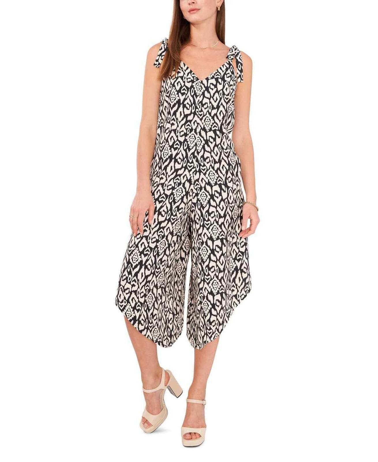 Vince Camuto Vince Camuto Black White Printed Tie Sleeveless Jumpsuit Size 28" / US 6 / IT 42 - 1 Thumbnail