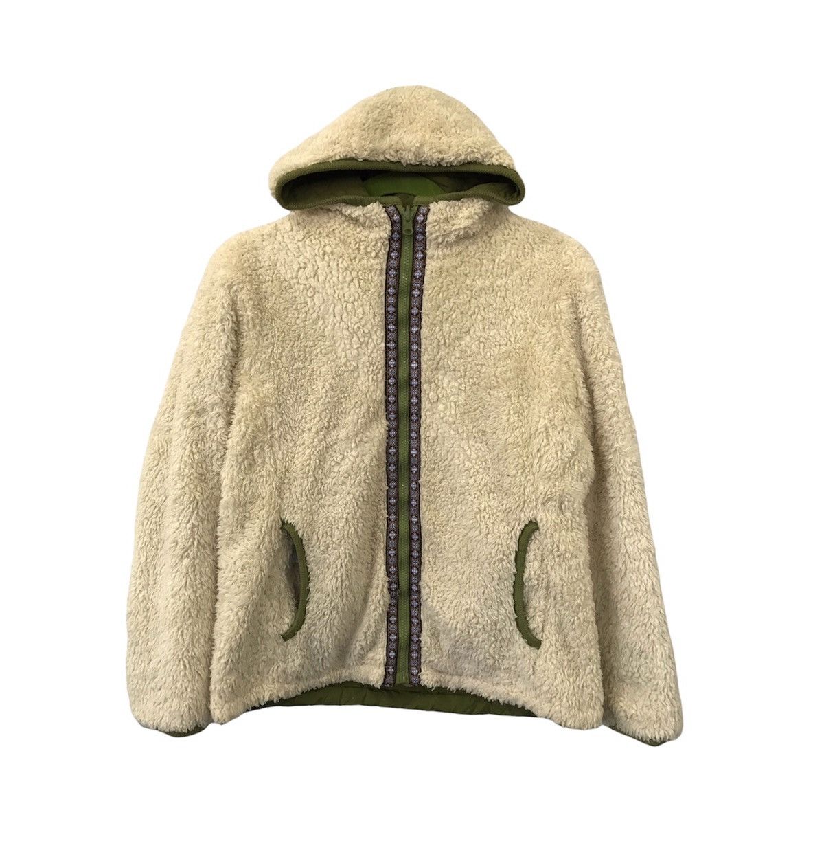 image of Winter Session Women Reversible Fleece Jacket in Green/White (Size Medium)