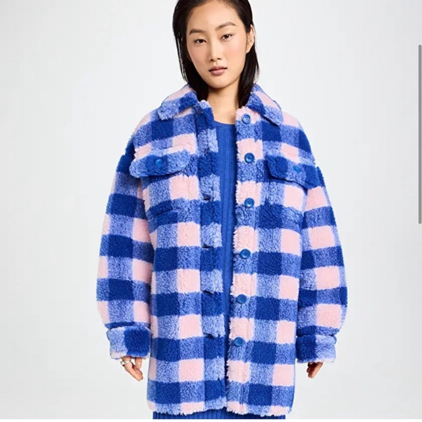 STAND STUDIO Stand Studio Sabi Oversized Blue & Pink Shacket Jacket Sz 32 Size XXS / US 00 / IT 34 - 1 Thumbnail