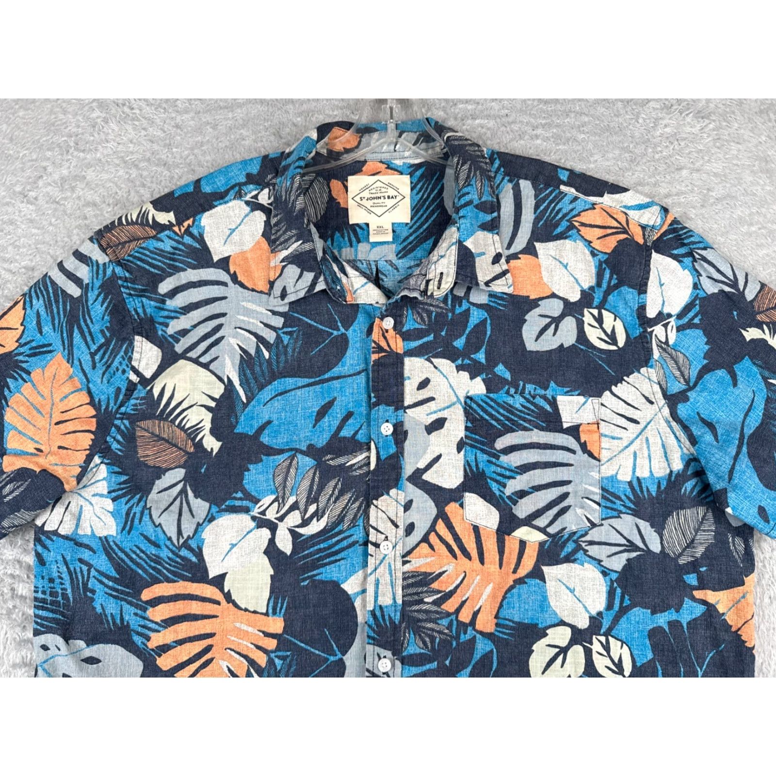 Vintage St. Johns Bay Shirt Men 2XL Blue Floral Palm Leaf Hawaiian 100% Cotton Button-Up Size US XXL / EU 58 / 5 - 4 Thumbnail