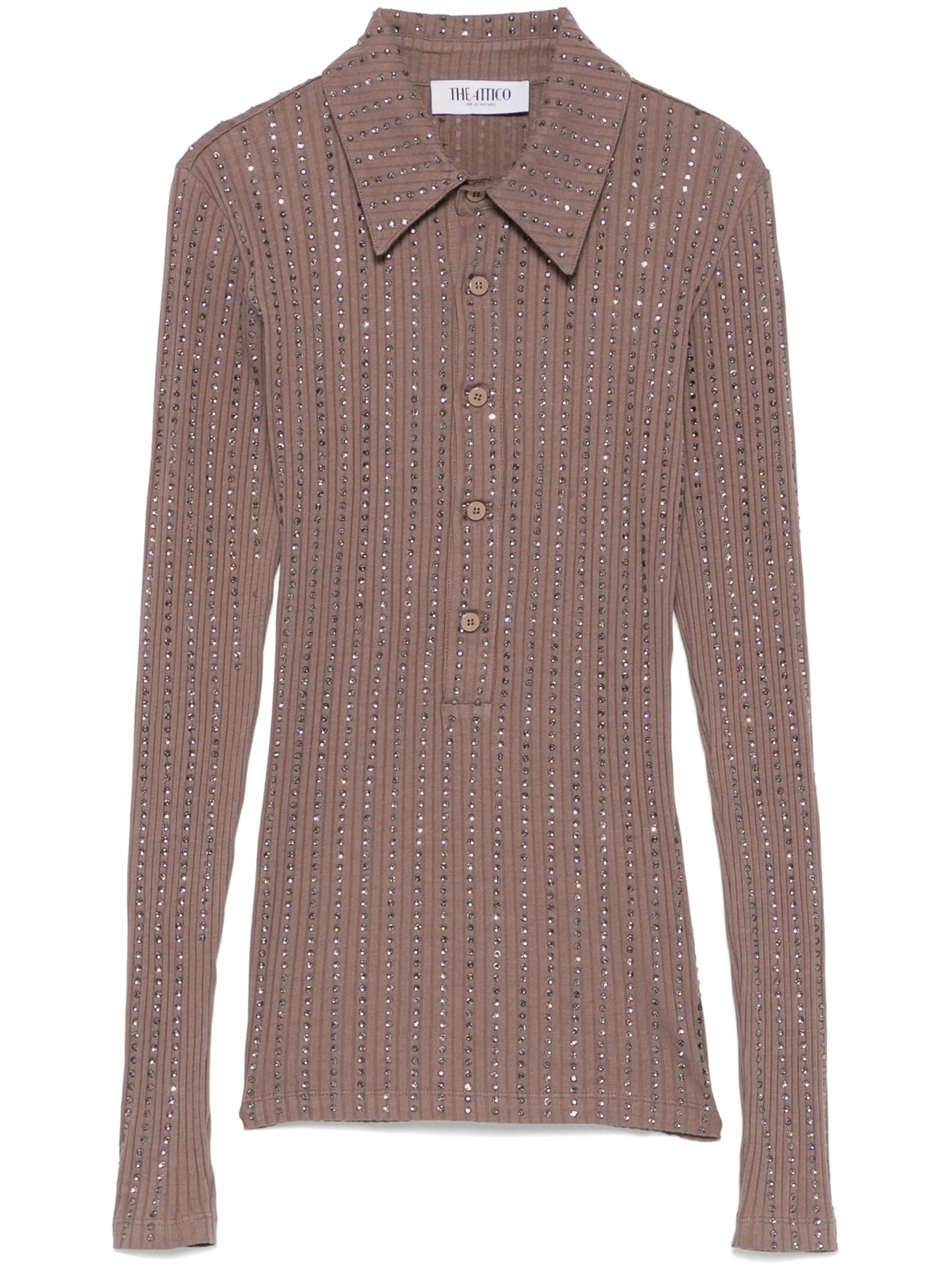The Attico o1s22i1n0325 Crystal Polo Shirt in Brown Size M / US 6-8 / IT 42-44 - 1 Thumbnail