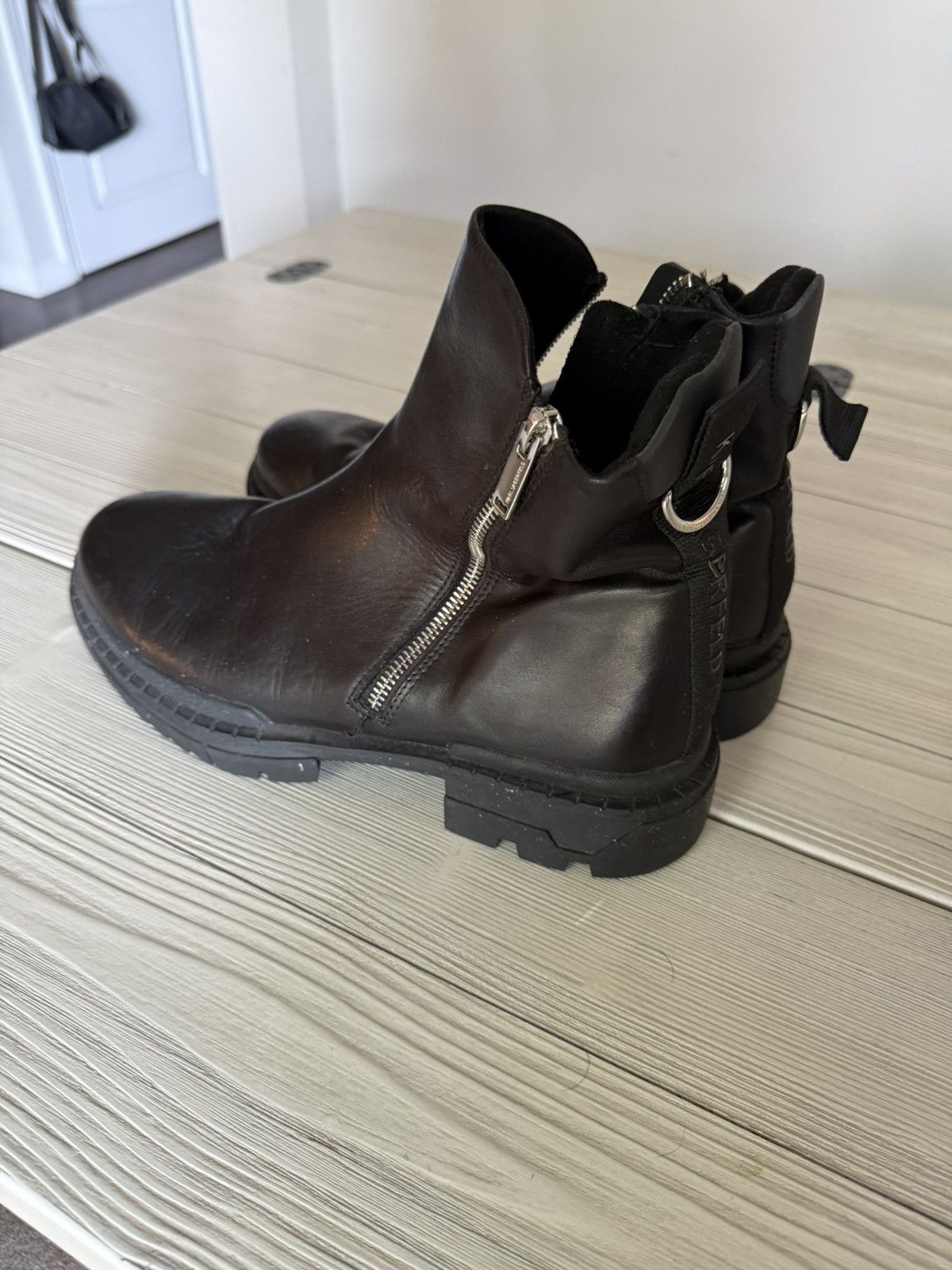 Karl Lagerfeld Black Leather Side-Zip Boots