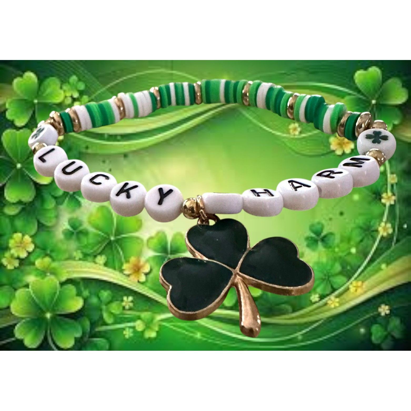 Handmade St Patricks Day Bracelet New Beaded Shamrock Lucky Charm New Size ONE SIZE - 7 Thumbnail