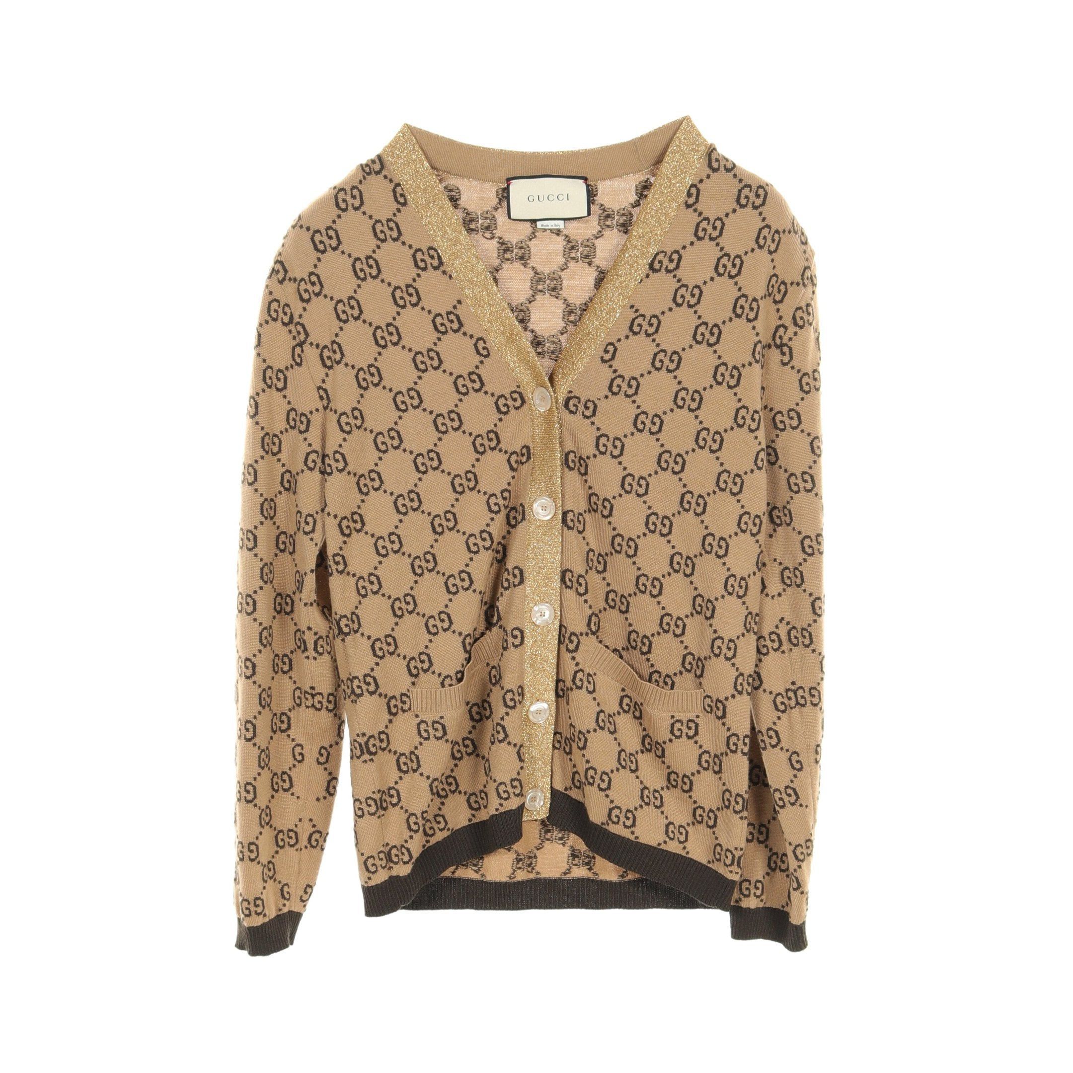 Gucci Gucci Gg Pattern Cardigan Rame Wool Beige Black Gold Size ONE SIZE - 1 Thumbnail