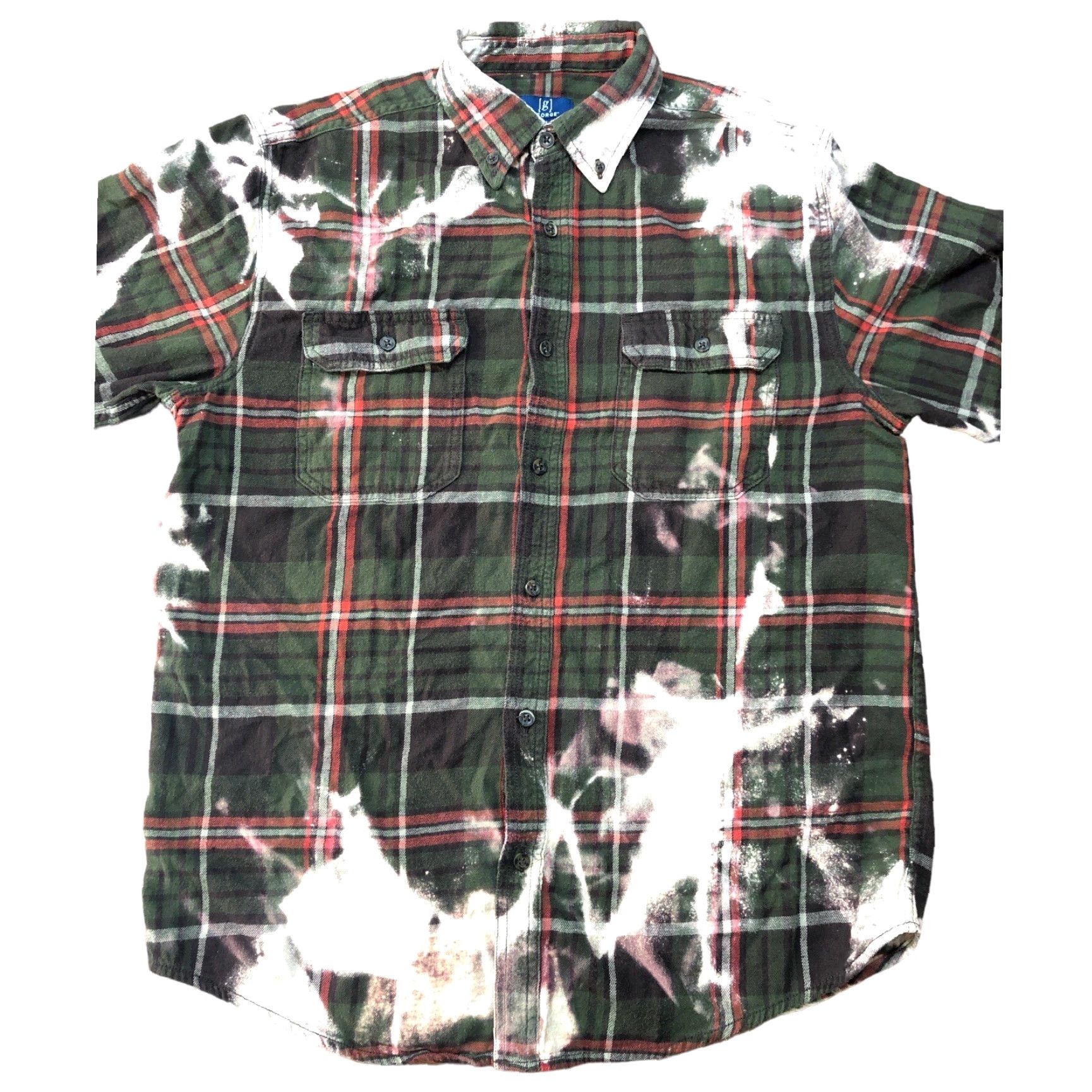 George George Shirt Mens Medium Green Flannel Plaid California Flag Tie Dye Acid Wash Button-Up Size US M / EU 48-50 / 2 - 5 Thumbnail