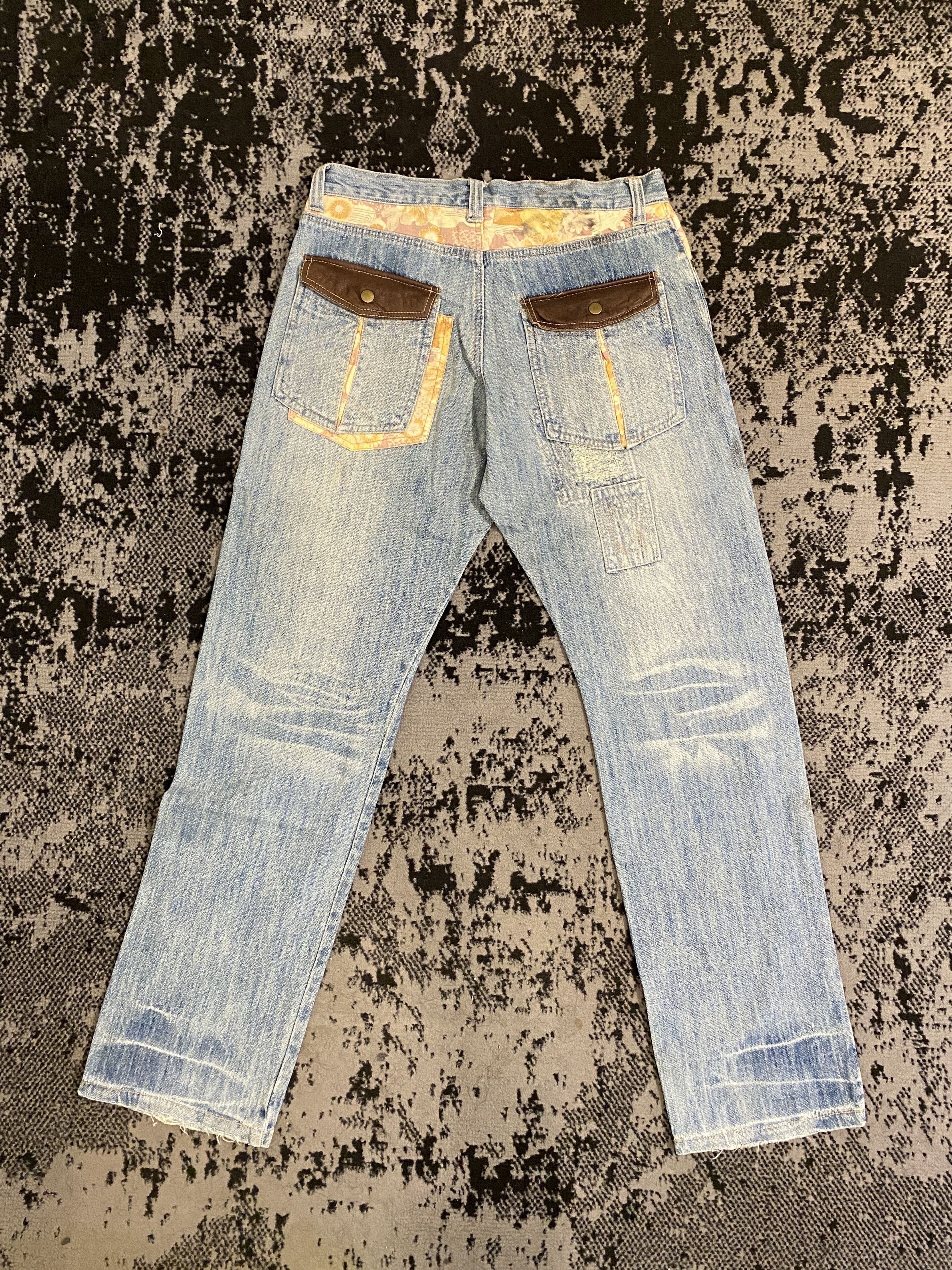 Japanese Brand Floral Patchwork Ripped Denim Vintage Japanese Brand Size US 33 - 2 Thumbnail