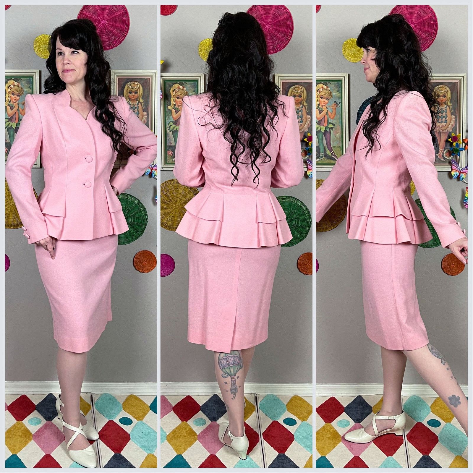 Vintage 1980s Pink Lilli Ann Peplum Jacket and Skirt Suit Set Size 26" / US 2 / IT 38 - 2 Thumbnail