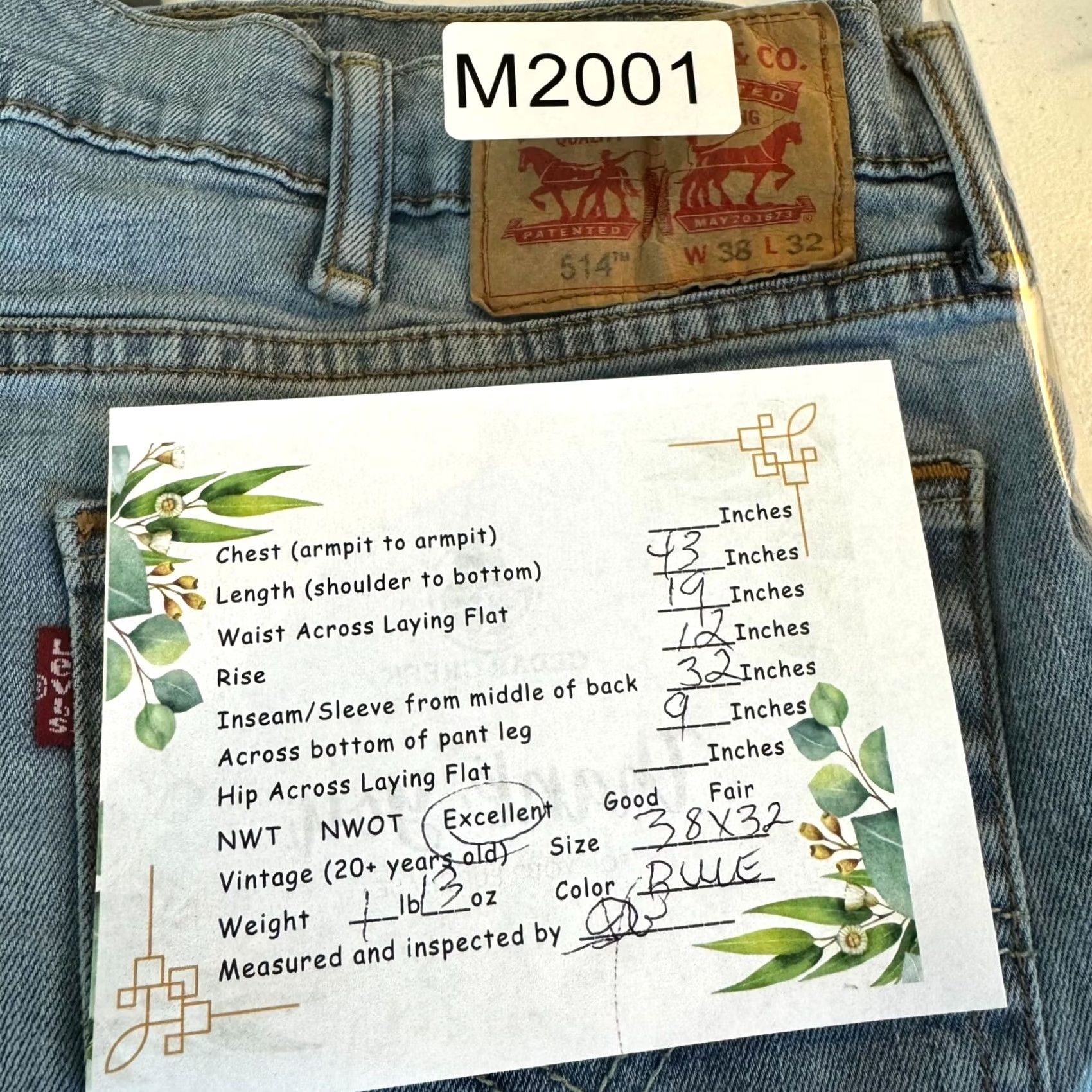 Levi's Levi's 514 Jeans 38 X 32 Blue Denim Stretch Mid-Rise Straight Mens Regular Fit Size US 38 / EU 54 - 8 Thumbnail