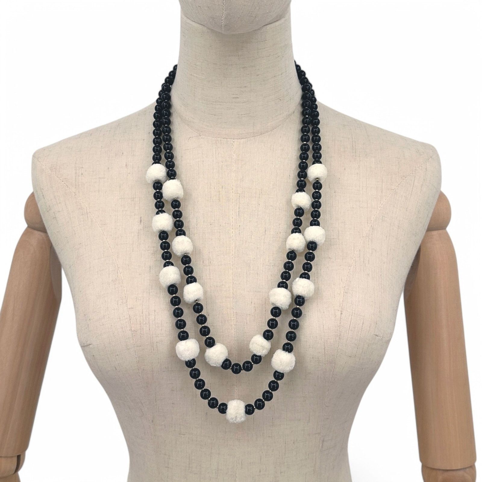 J.Crew J Crew Black and Cream Pom Pom Layered Necklace Pompon Size ONE SIZE - 5 Thumbnail