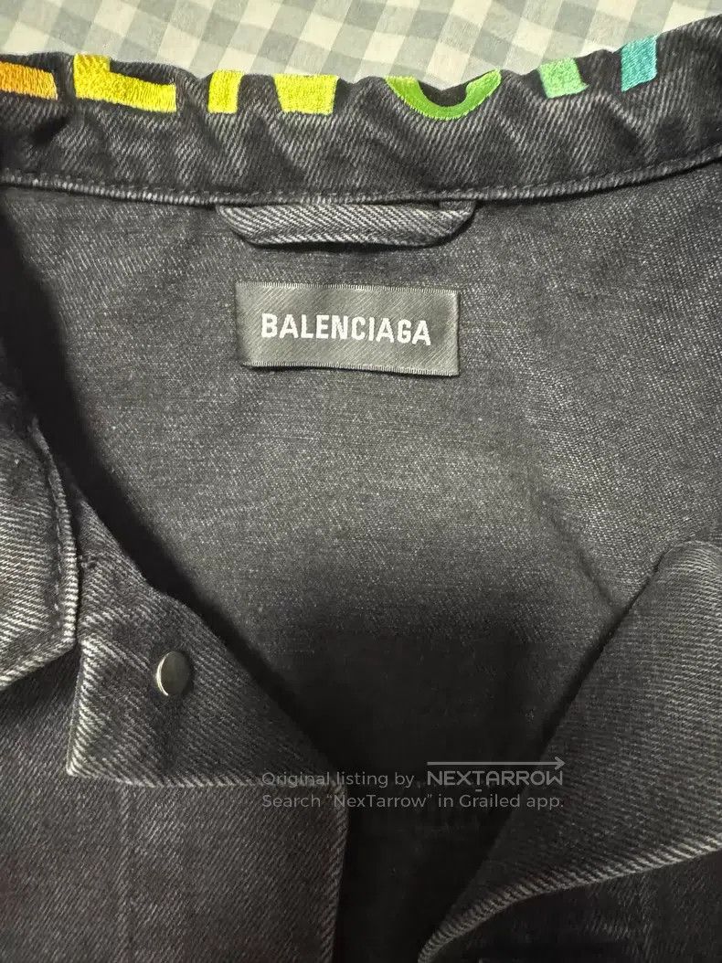 Balenciaga Balenciaga Black Denim Jacket with Rainbow Collar Embroide Size US S / EU 44-46 / 1 - 4 Thumbnail