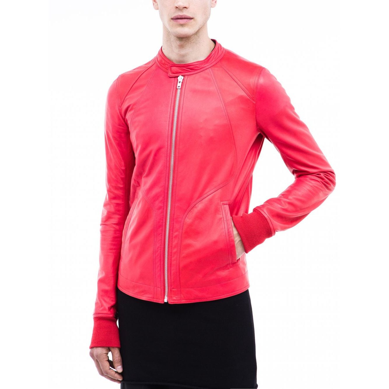Rick Owens 🔴 Rick Owens Walrus Intarsia Leather Jacket - 50 Red Size US M / EU 48-50 / 2 - 16 Thumbnail