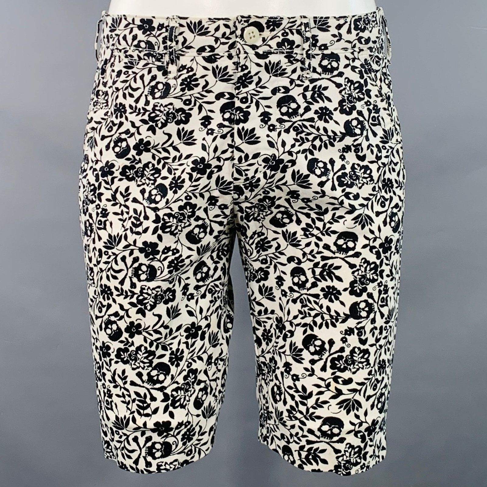 Other DENIM & SUPPLY White Black Abstract Floral Skull Shorts Size US 30 / EU 46 - 1 Thumbnail