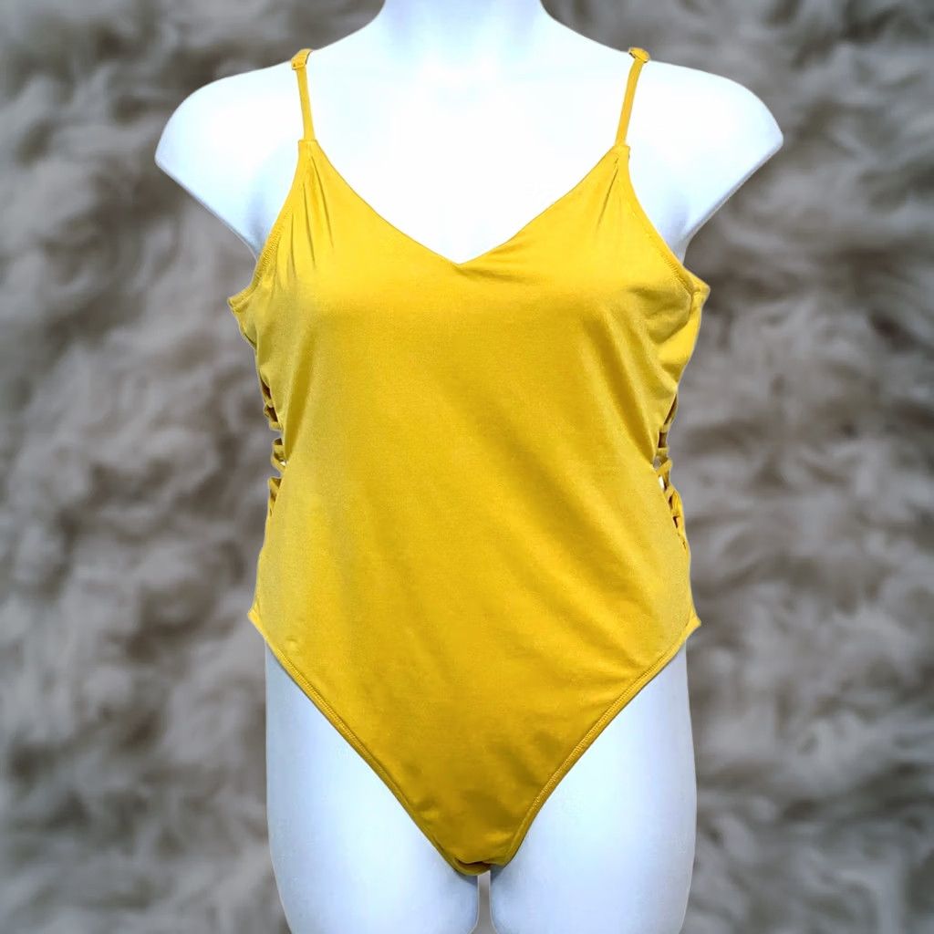 Pinko Victorias Secret Pink Yellow One Piece Swim Suit XL Ribbed Strappy Sides Summer Womens Size XL / US 12-14 / IT 48-50 - 1 Thumbnail