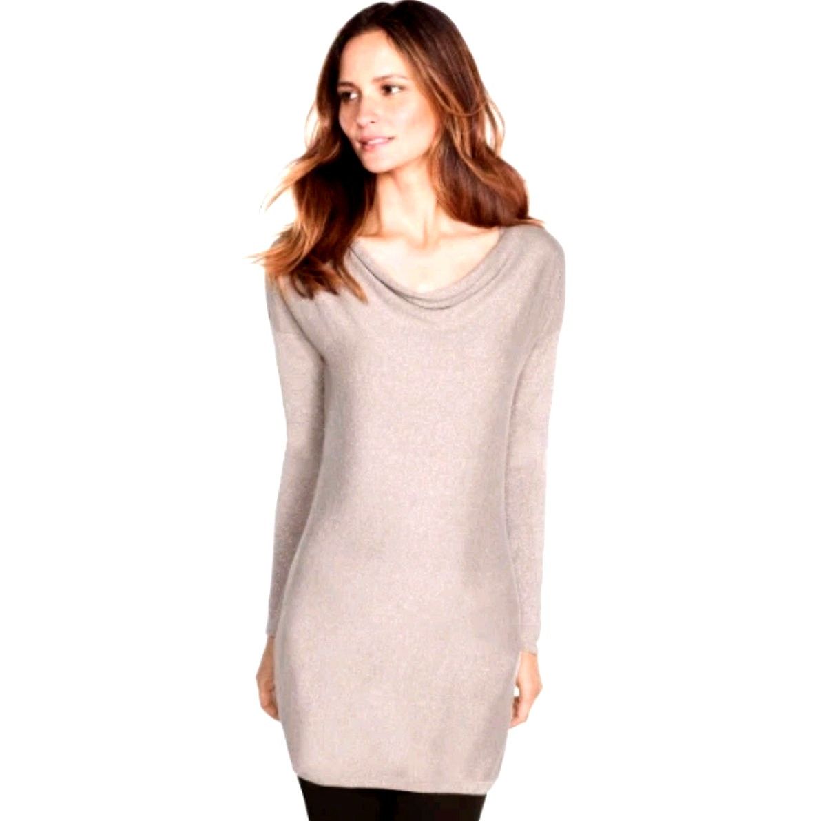 White House Black Market WHBM XS Drape Neck Gold Shimmer Metallic Tunic Sweater Dress Size XS / US 0-2 / IT 36-38 - 5 Thumbnail