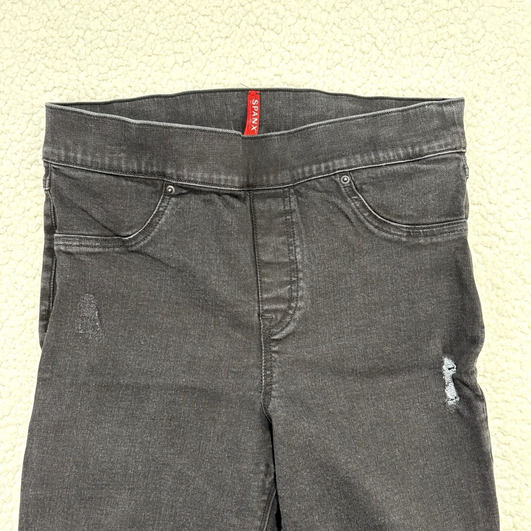 Spanx Spanx Jeans Womens L Black Distressed Ankle High Rise Raw Hem Stretch Skinny Denim Trousers Slimming Shaping Size 36" / US 14 / IT 50 - 4 Thumbnail
