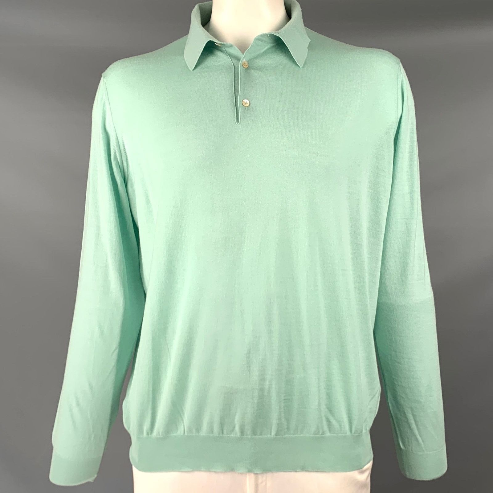 Malo MALO Size XXL Mint Green Knit Wool Polo Pullover Size US XXL / EU 58 / 5 - 1 Thumbnail