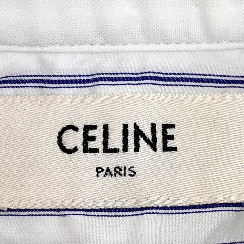 Celine Blue Striped Cotton Short Sleeve Shirt Size XXS / US 00 / IT 34 - 5 Thumbnail