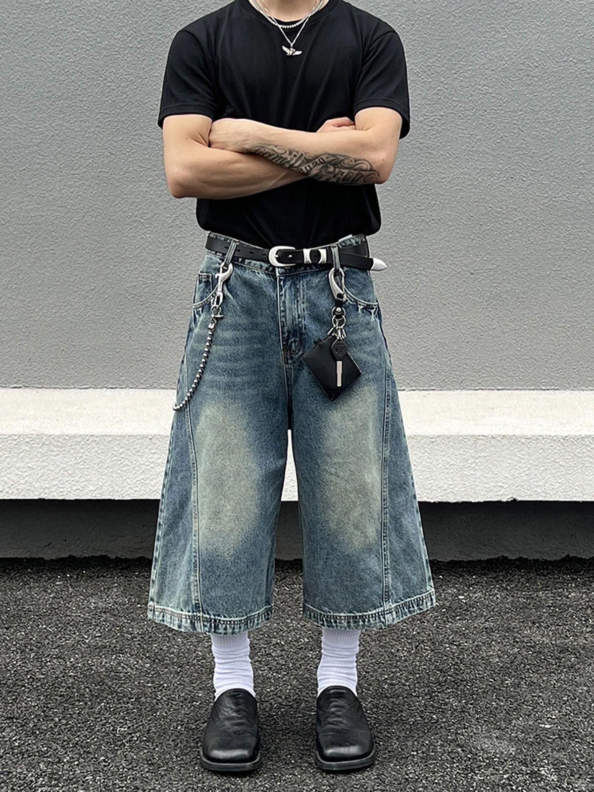Jean Washed Baggy Wide-Leg Long Denim Shorts, Jorts Size US 30 / EU 46 - 3 Thumbnail