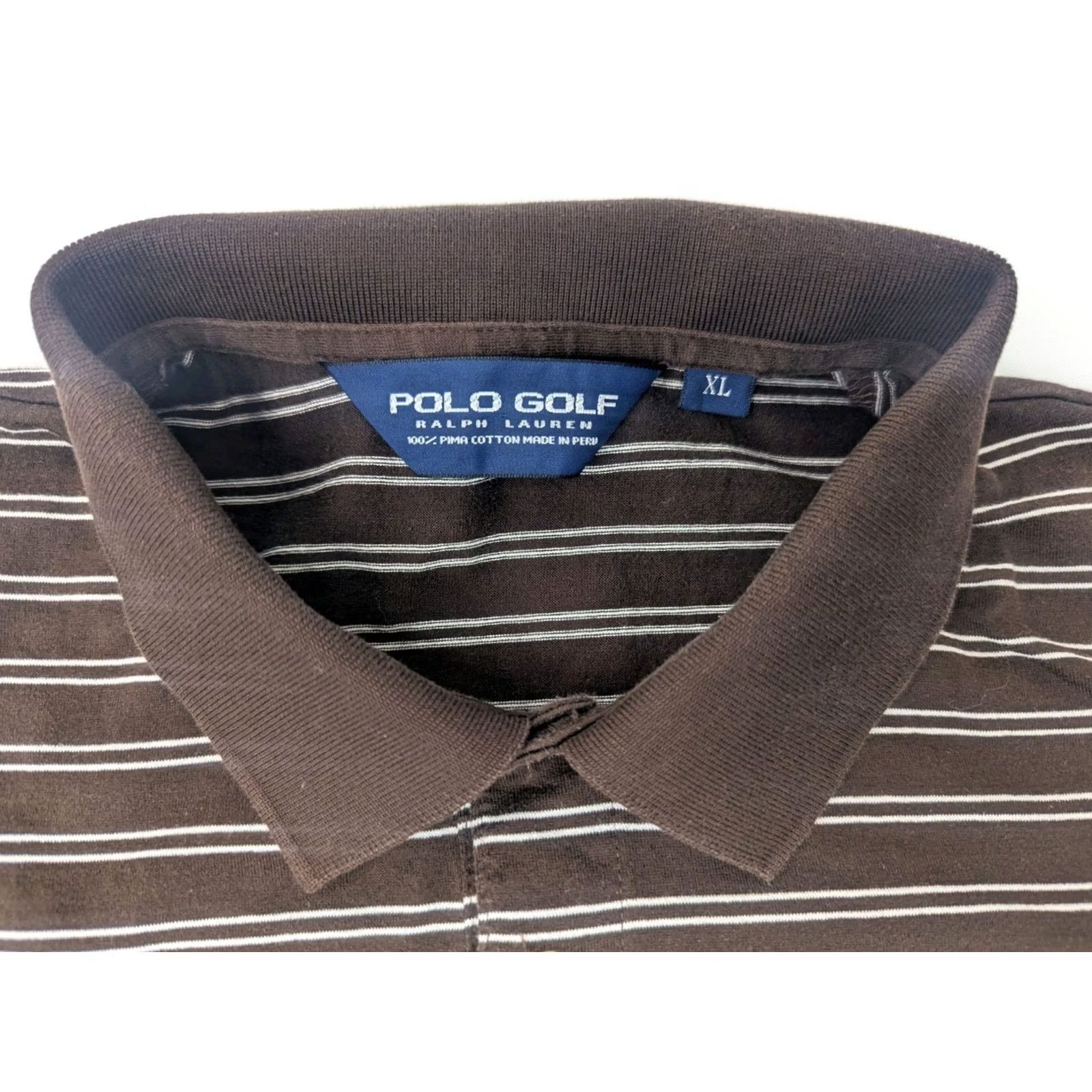 Polo Ralph Lauren VINTAGE Polo Ralph Lauren Polo Golf Brown White Stripe Polo Shirt XL Men Short Sleeve Size US XL / EU 56 / 4 - 2 Thumbnail
