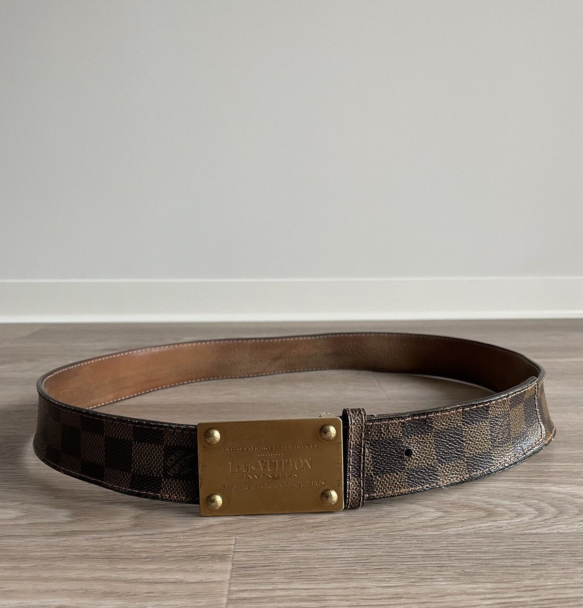 image of Louis Vuitton Damier Inventeur Belt in Brown, Men's