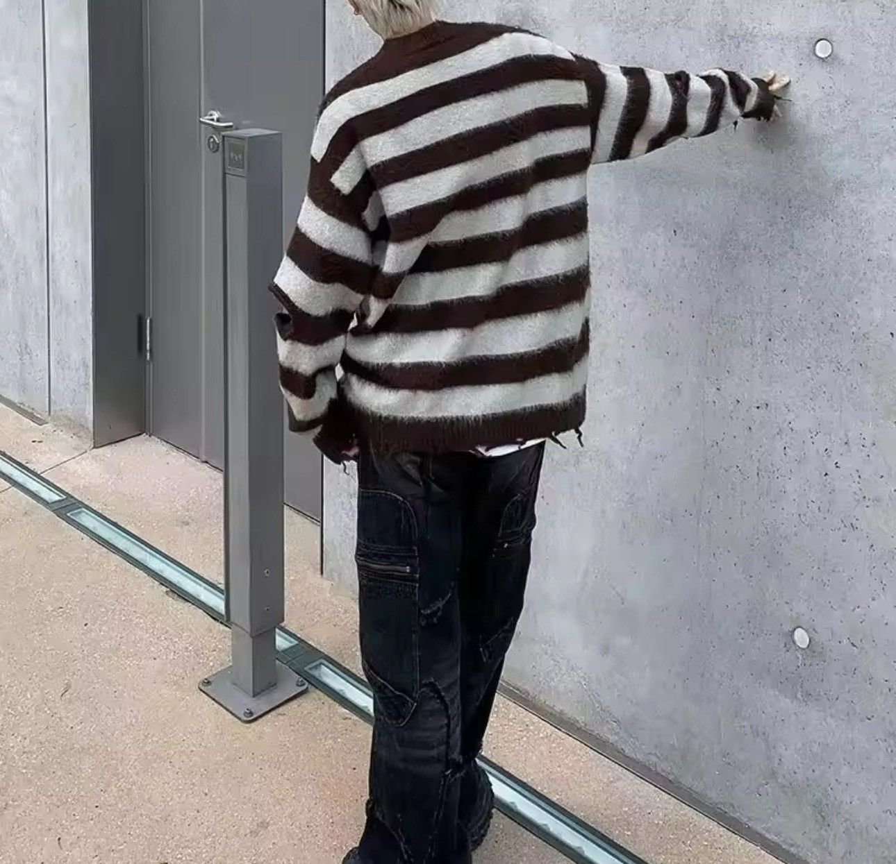 Designer × Vintage Knitted Striped Fluffy Sweater Pullover Size US XL / EU 56 / 4 - 6 Thumbnail