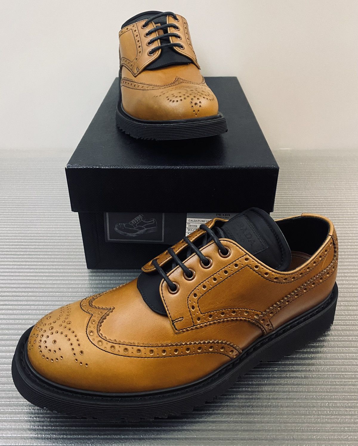 Prada Prada 🇮🇹 brown pull up comfort sole brogue 7 UK NEW Size US 8 / EU 41 - 2 Thumbnail