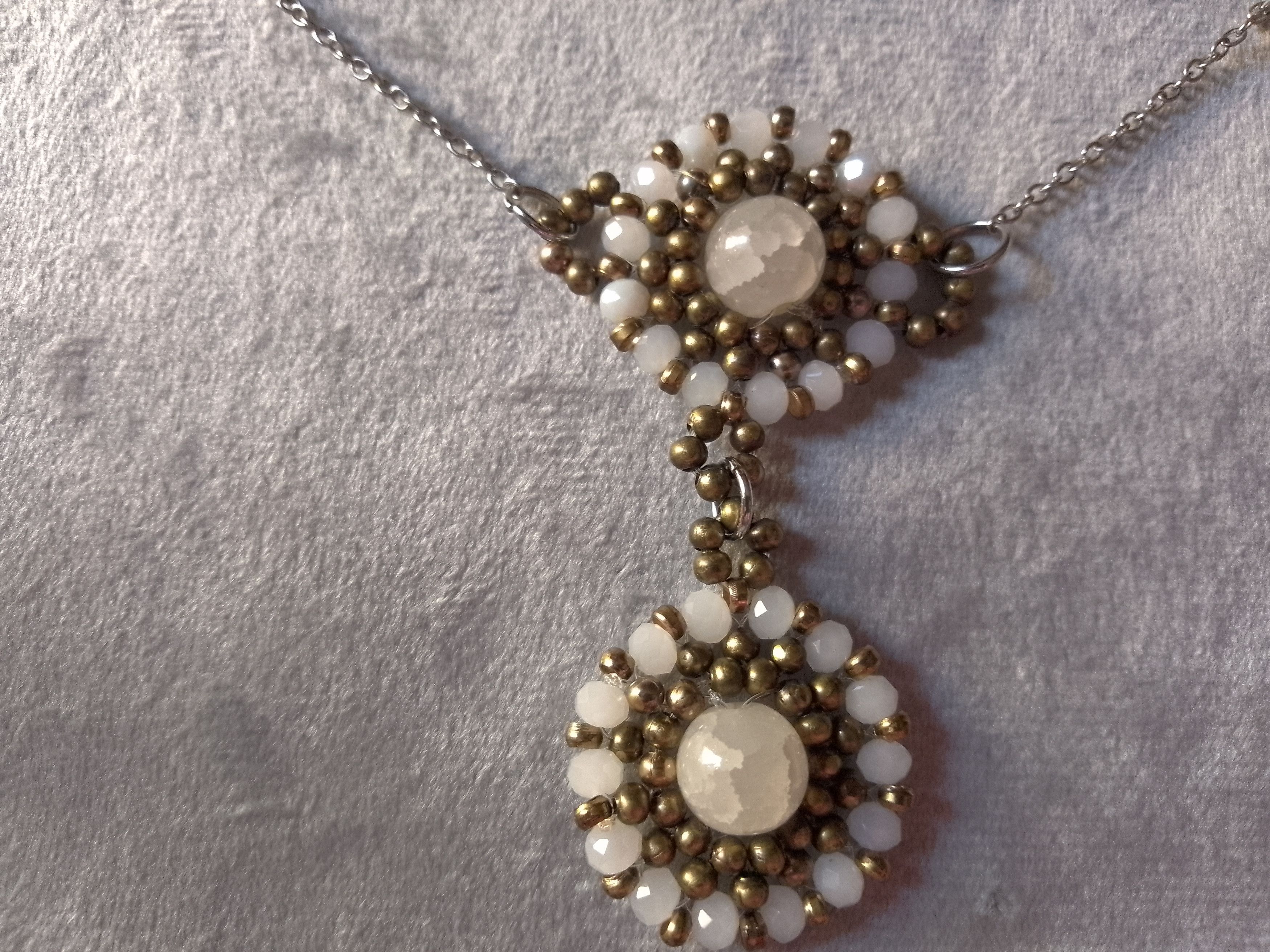 Handmade Necklace. Long. Earrings. White Gemstone. Crystal, brass Size ONE SIZE - 2 Thumbnail