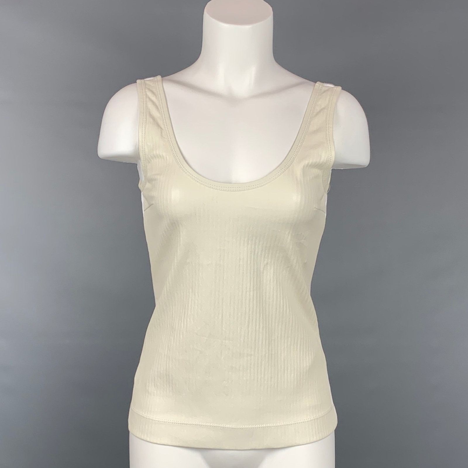 Givenchy GIVENCHY XS Cream Leather Lamb Panel Ribbed Sleeveless Top Size XS / US 0-2 / IT 36-38 - 1 Thumbnail